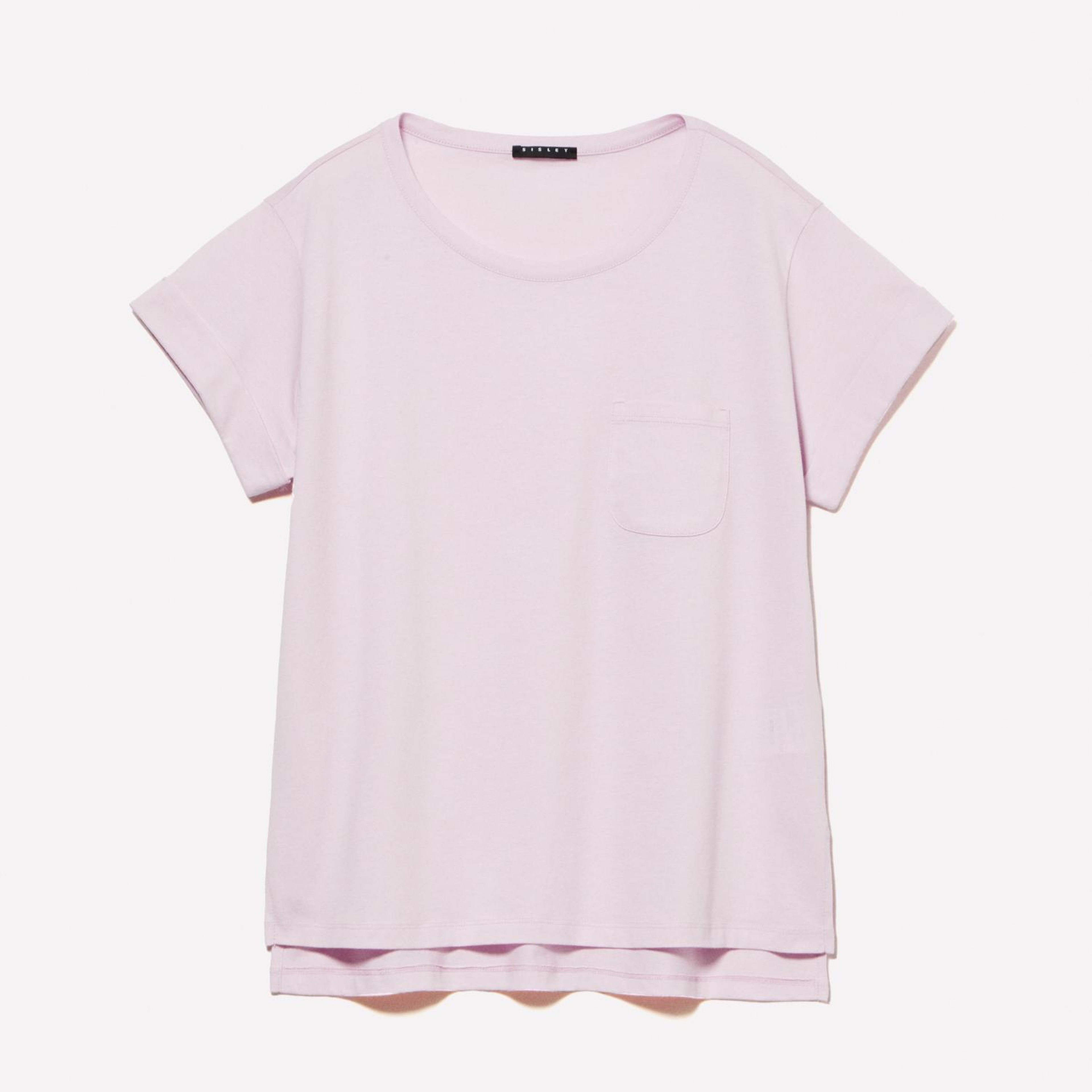 Kadın Açık Pembe %100 Pamuk Geniş Bisiklet Yaka Dar Kesim Düz T-Shirt