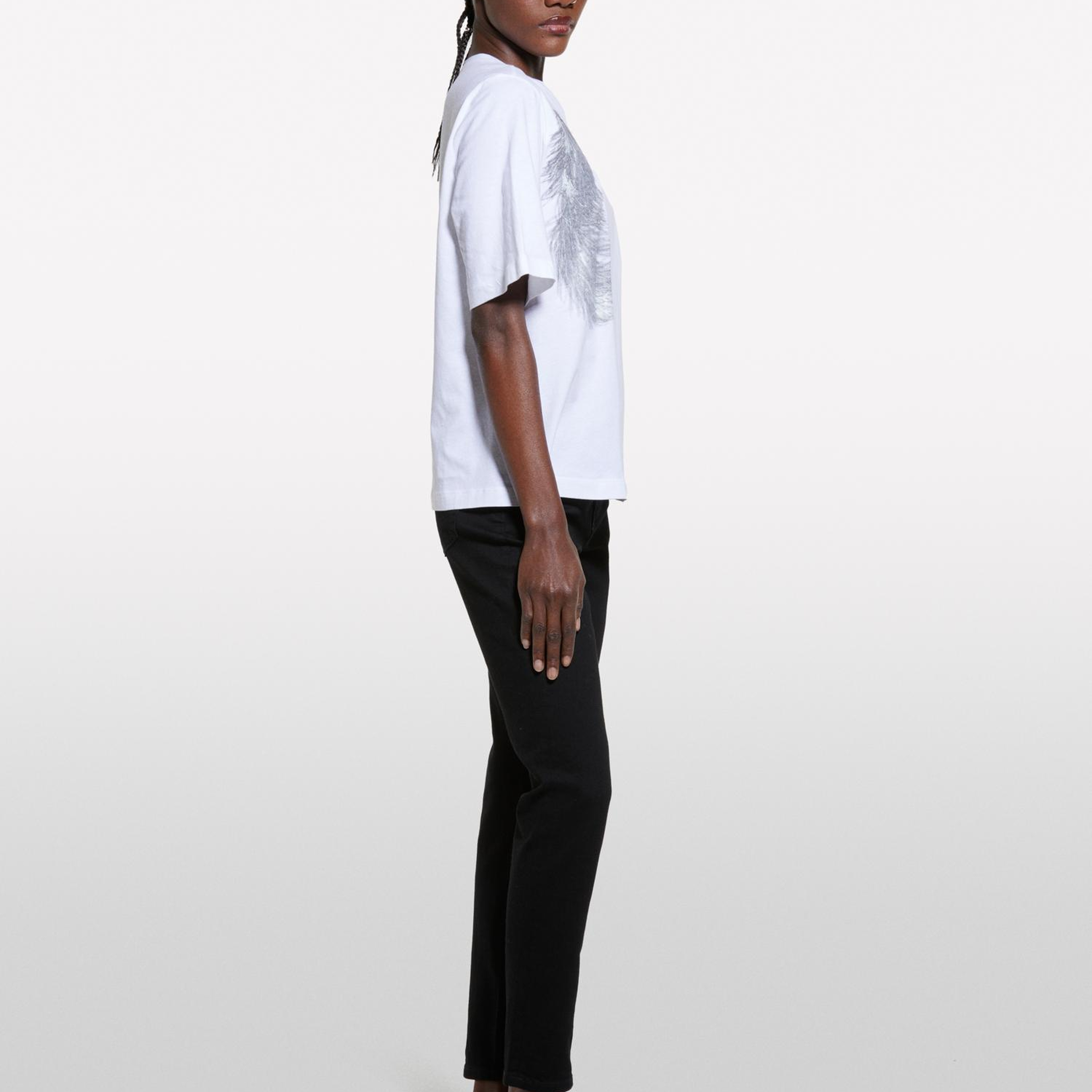 Kadın Beyaz Mix %100 Pamuk Baskılı Bisiklet Yaka Regular Fit T-Shirt