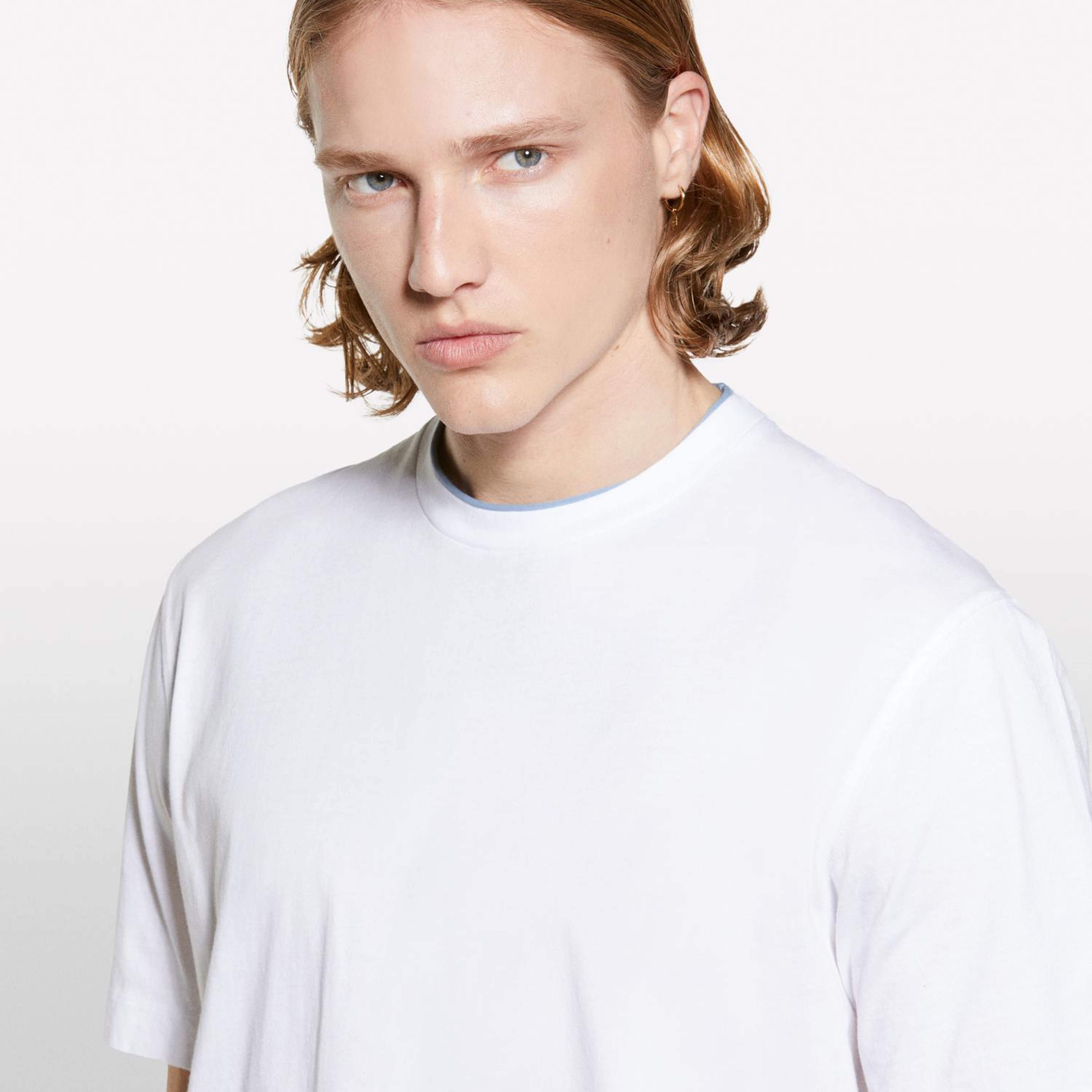 Erkek Beyaz %100 Pamuk Logo Detaylı Bisiklet Yaka Regular Fit T-Shirt
