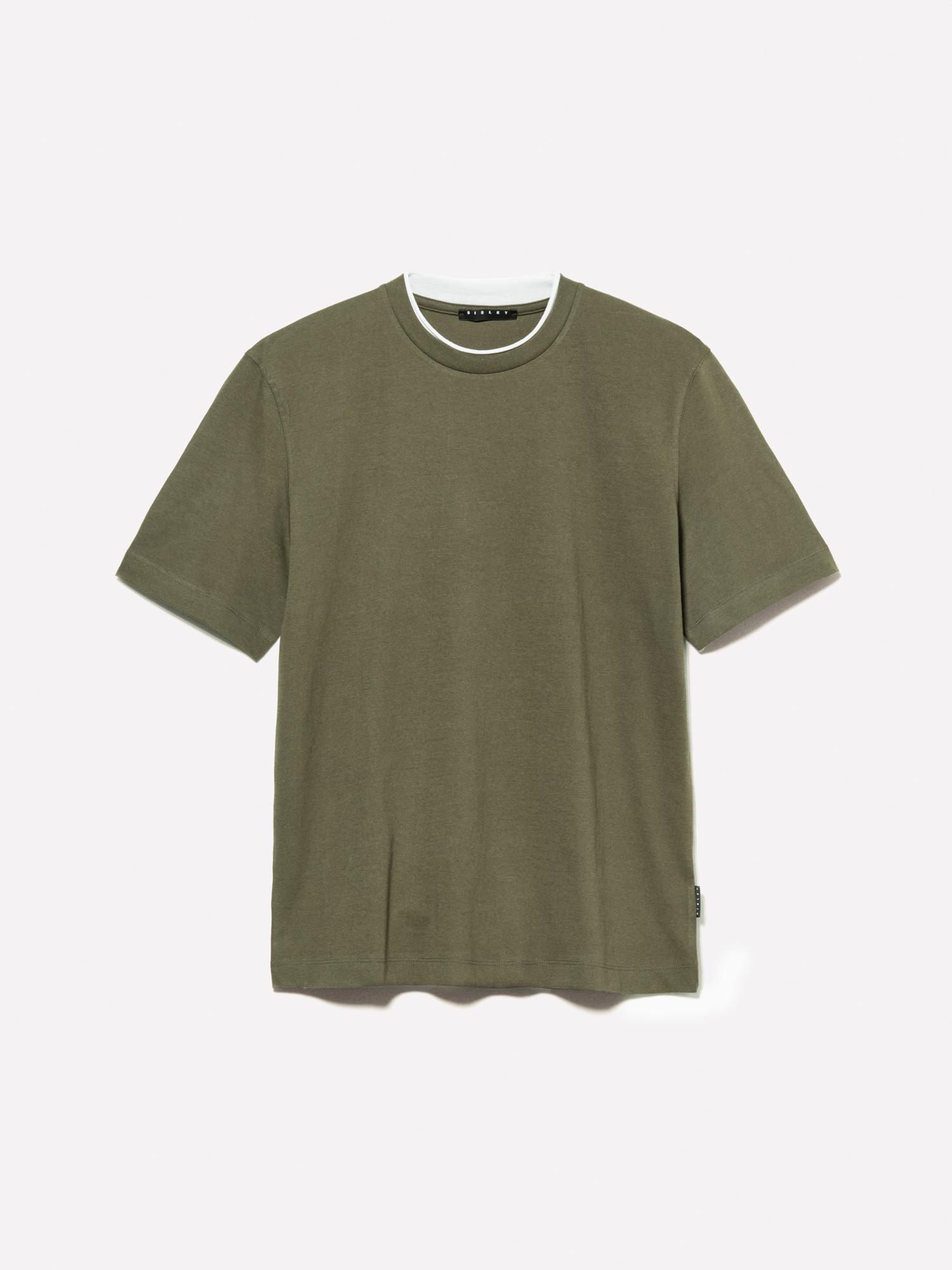Erkek Asker Yeşili %100 Pamuk Logo Detaylı Bisiklet Yaka Regular Fit T-Shirt