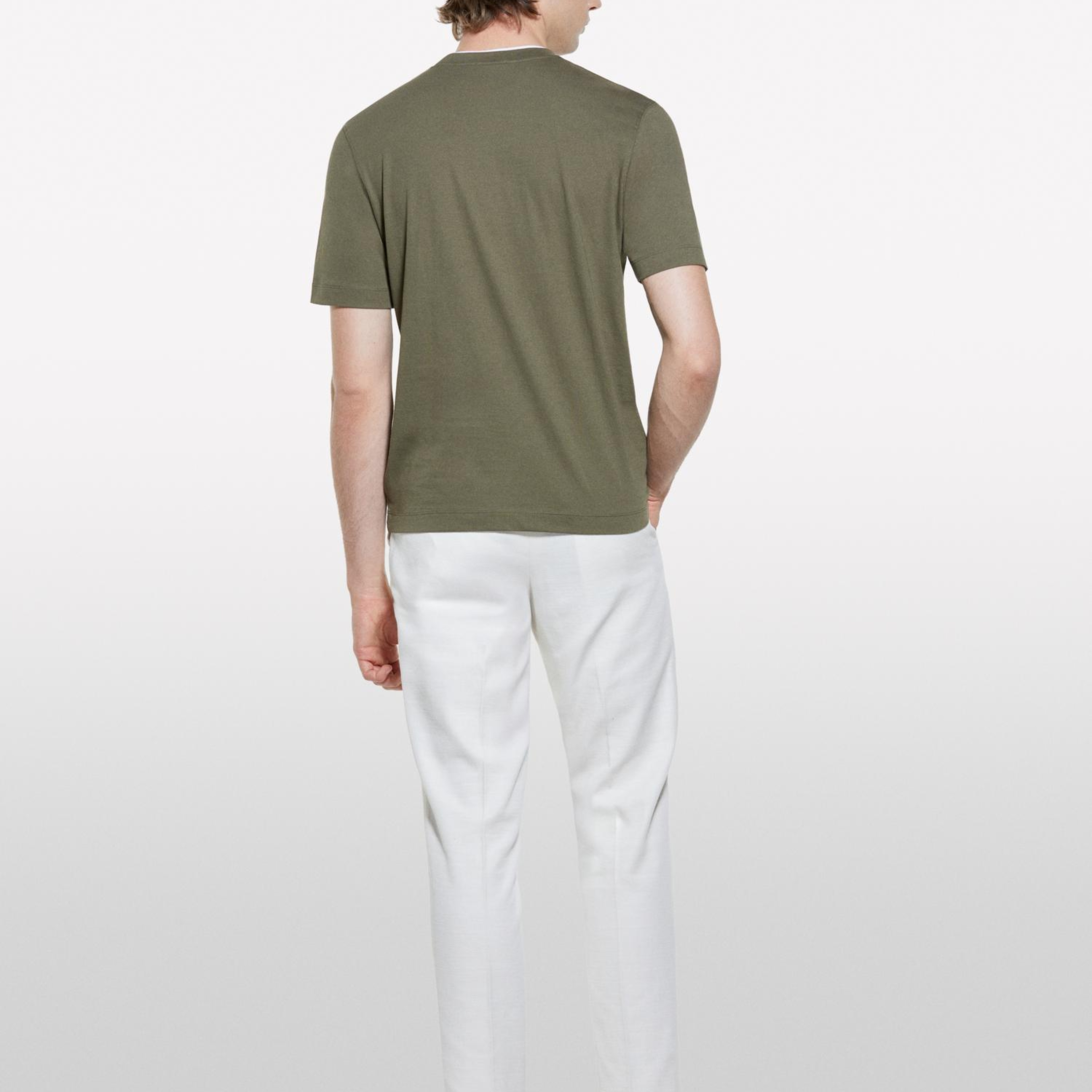 Erkek Asker Yeşili %100 Pamuk Logo Detaylı Bisiklet Yaka Regular Fit T-Shirt