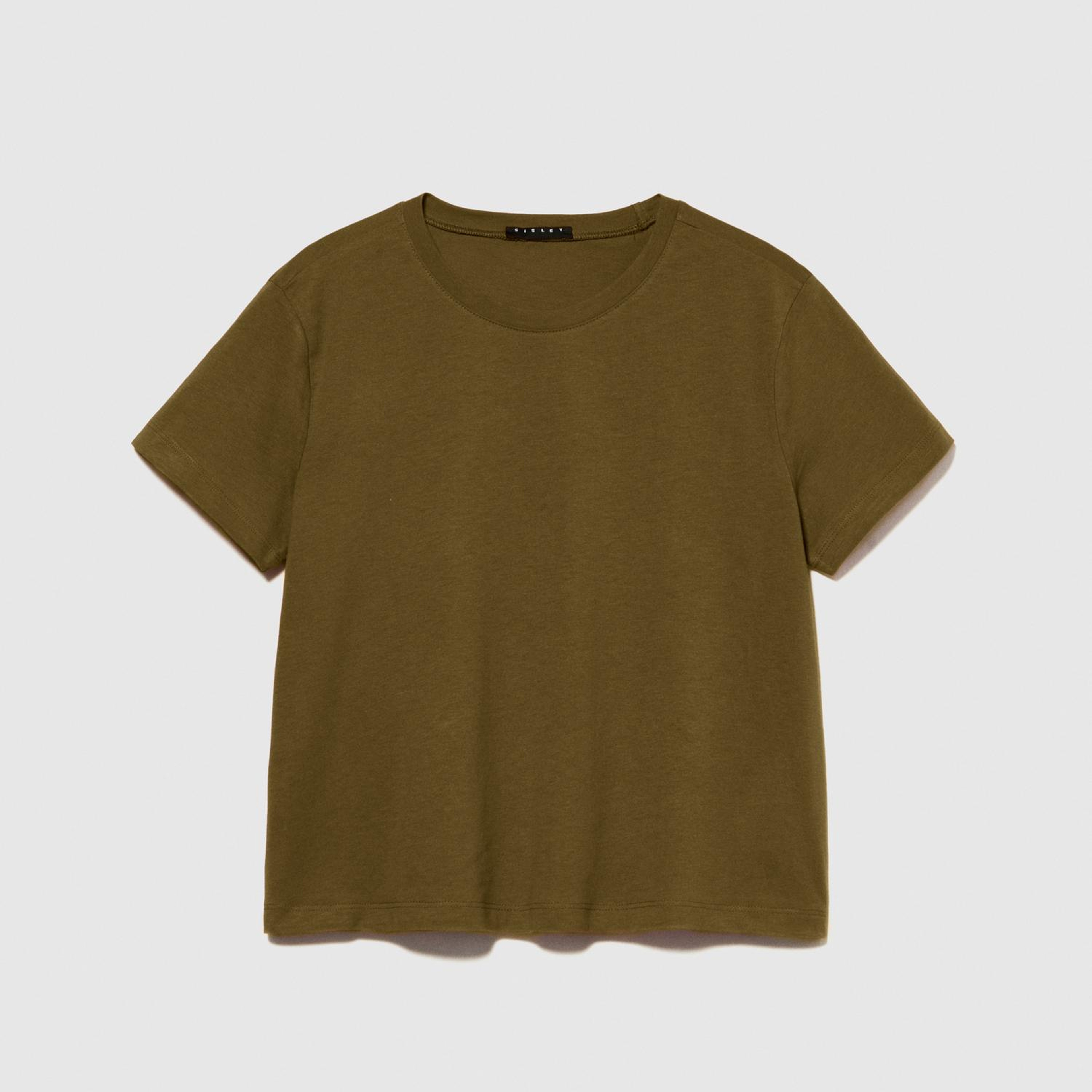 Kadın Koyu Haki %100 Pamuk Bisiklet Yaka Boxy Fit T-Shirt
