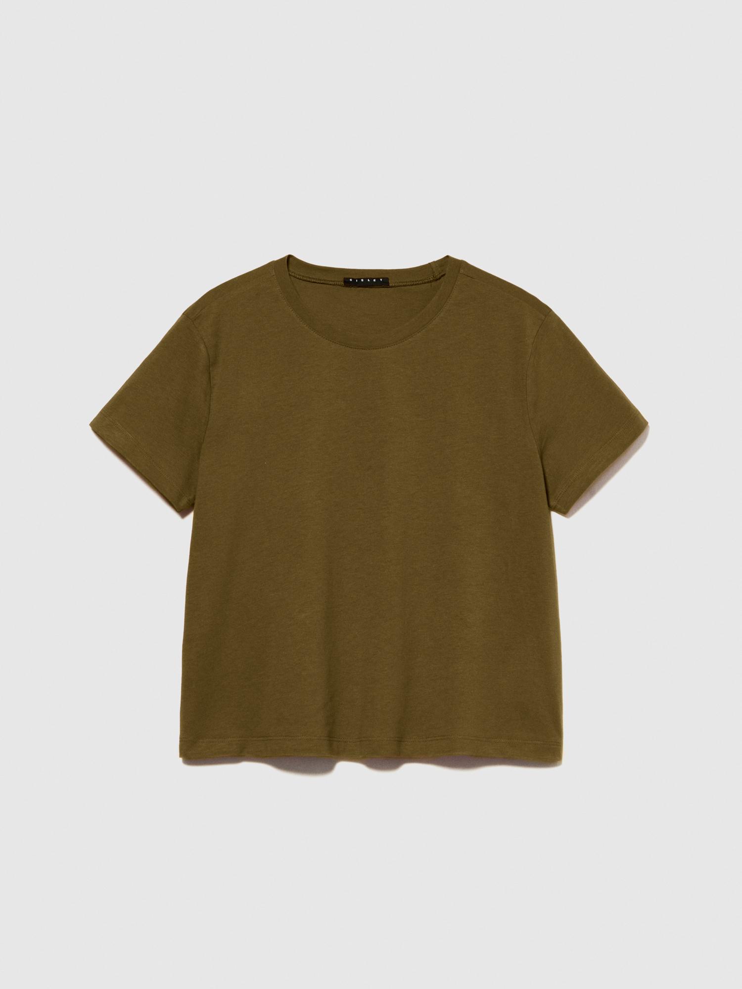 Kadın Koyu Haki %100 Pamuk Bisiklet Yaka Boxy Fit T-Shirt