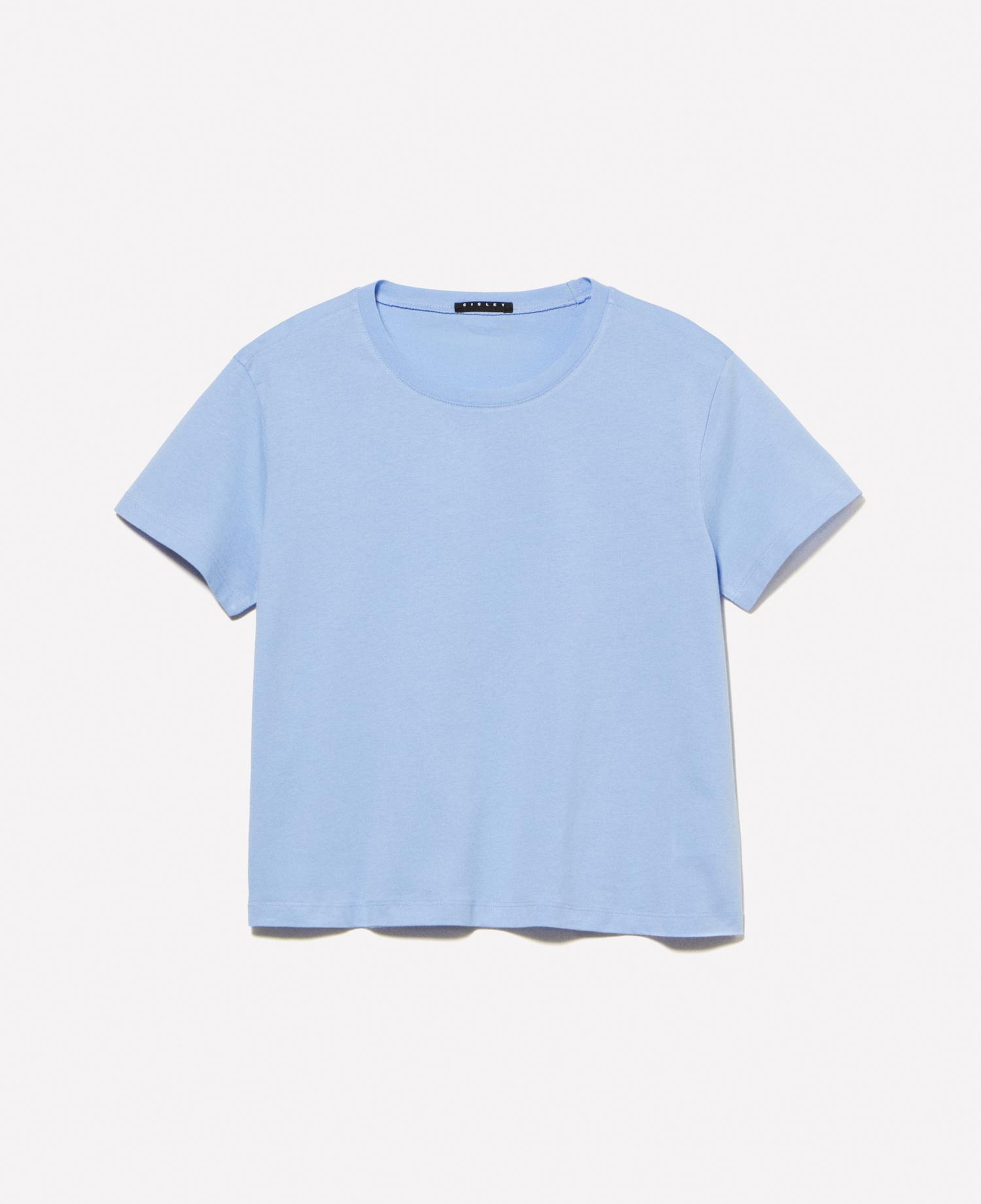Kadın Açık Mavi %100 Pamuk Bisiklet Yaka Boxy Fit T-Shirt