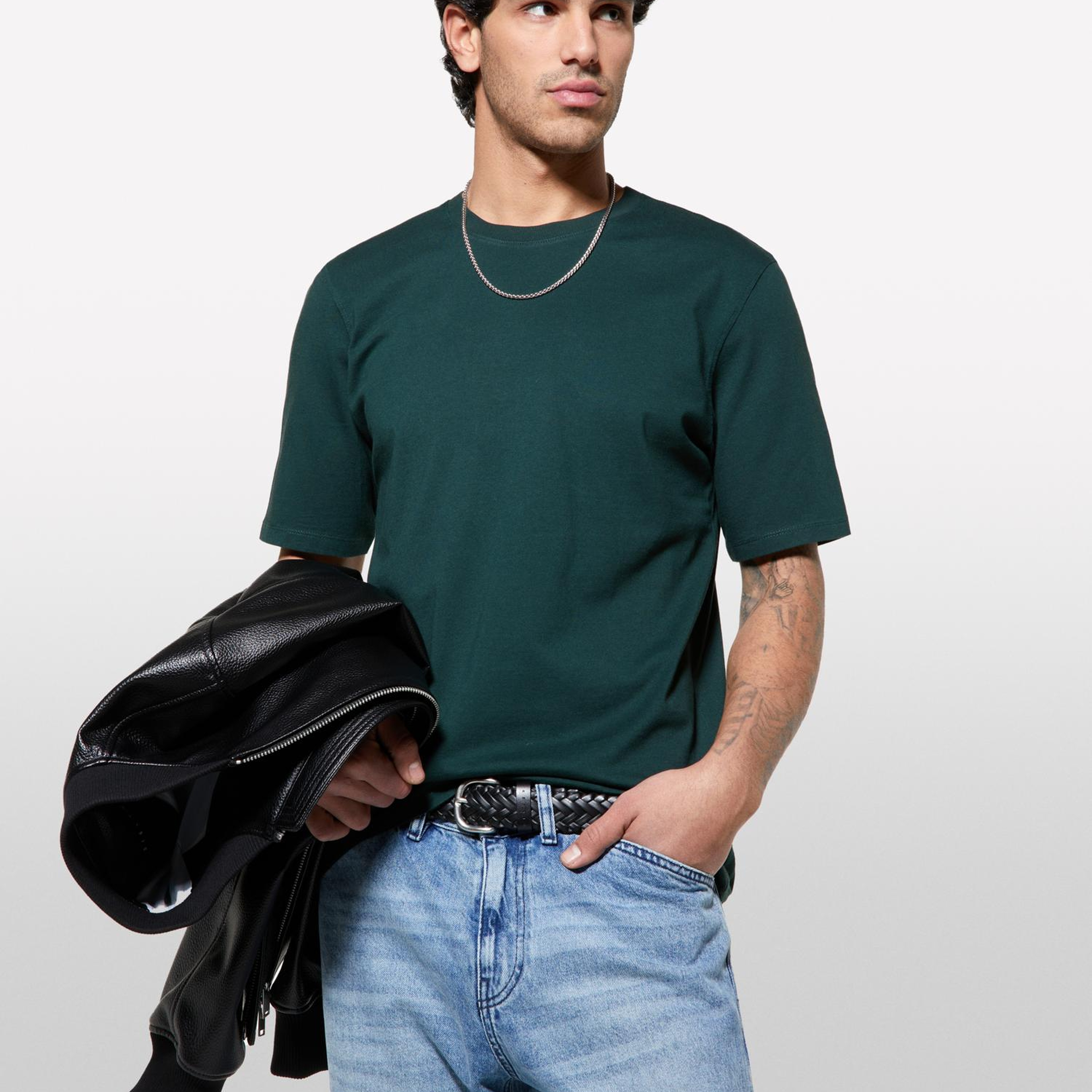 Erkek Koyu Yeşil %100 Pamuk Normal Kesim Bisiklet Yaka Kısa Kollu T-Shirt