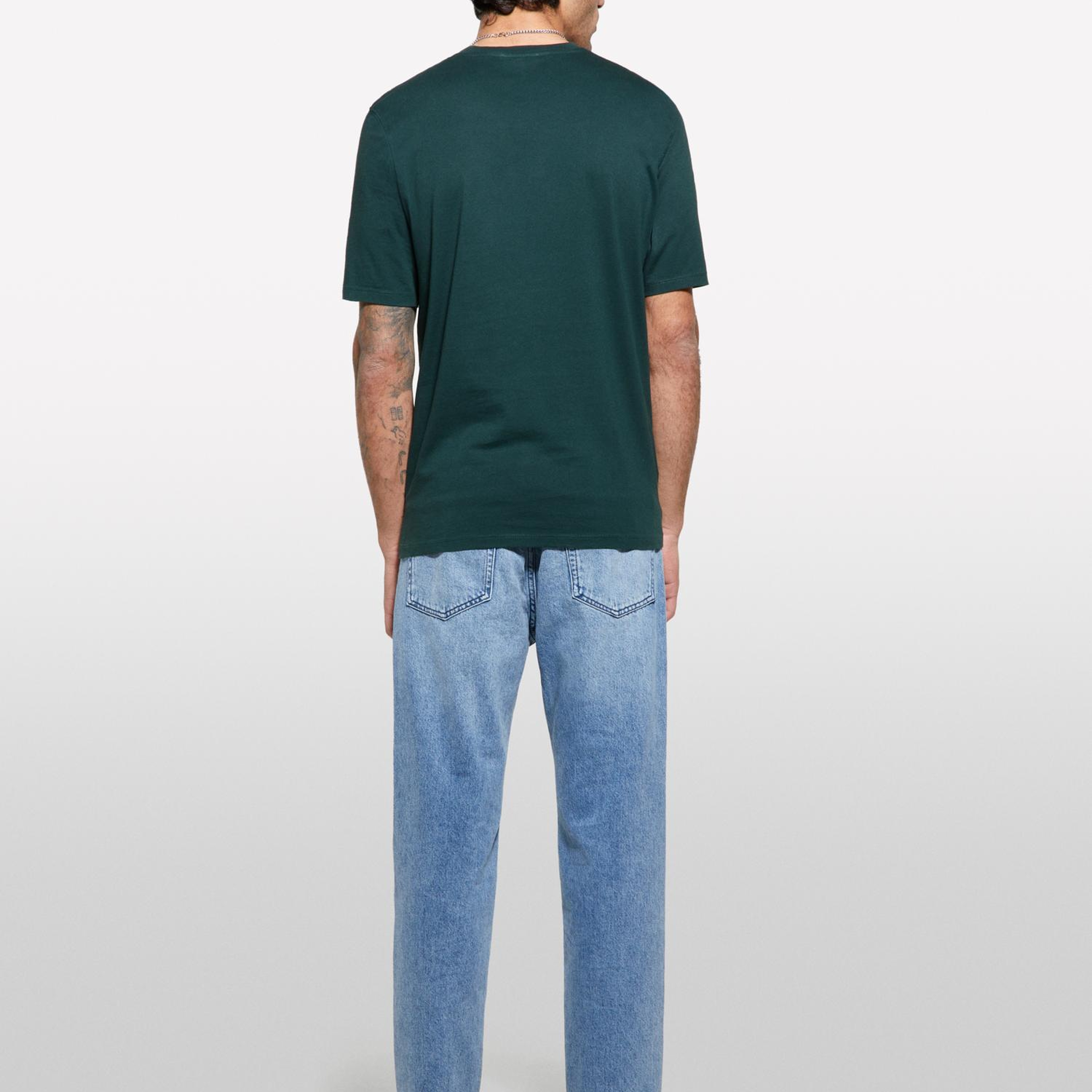 Erkek Koyu Yeşil %100 Pamuk Normal Kesim Bisiklet Yaka Kısa Kollu T-Shirt
