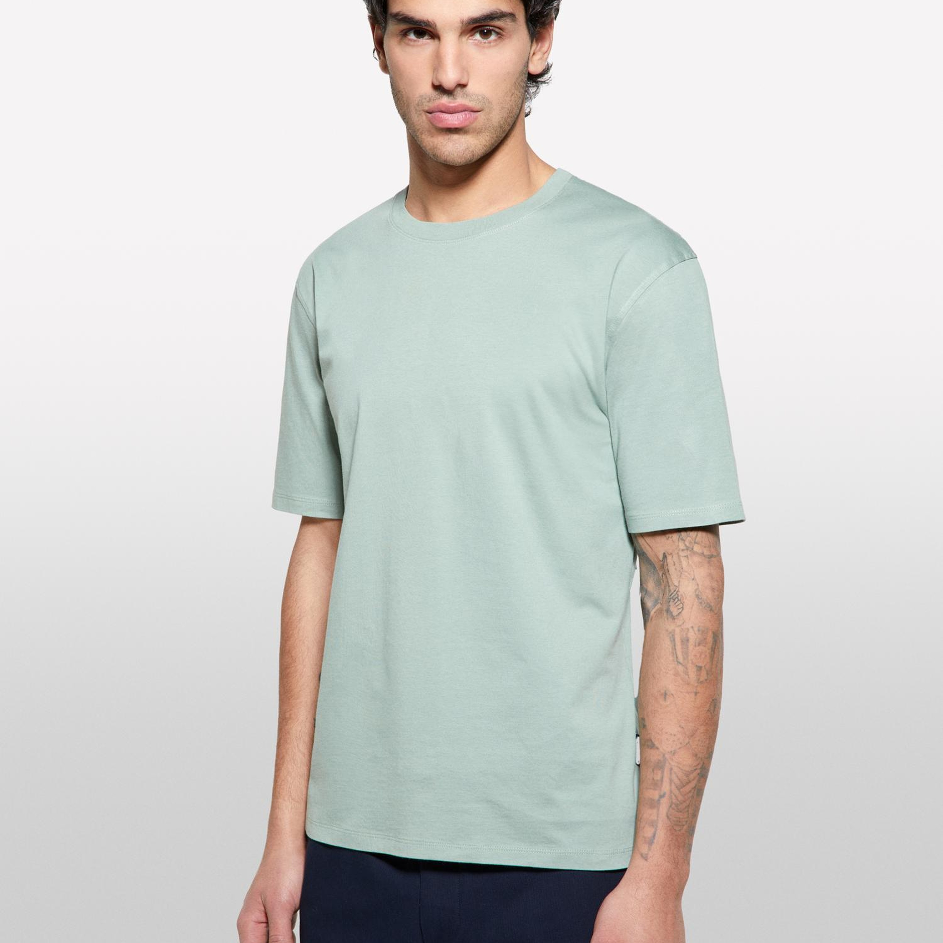 Erkek Haki %100 Pamuk Normal Kesim Bisiklet Yaka Kısa Kollu T-Shirt