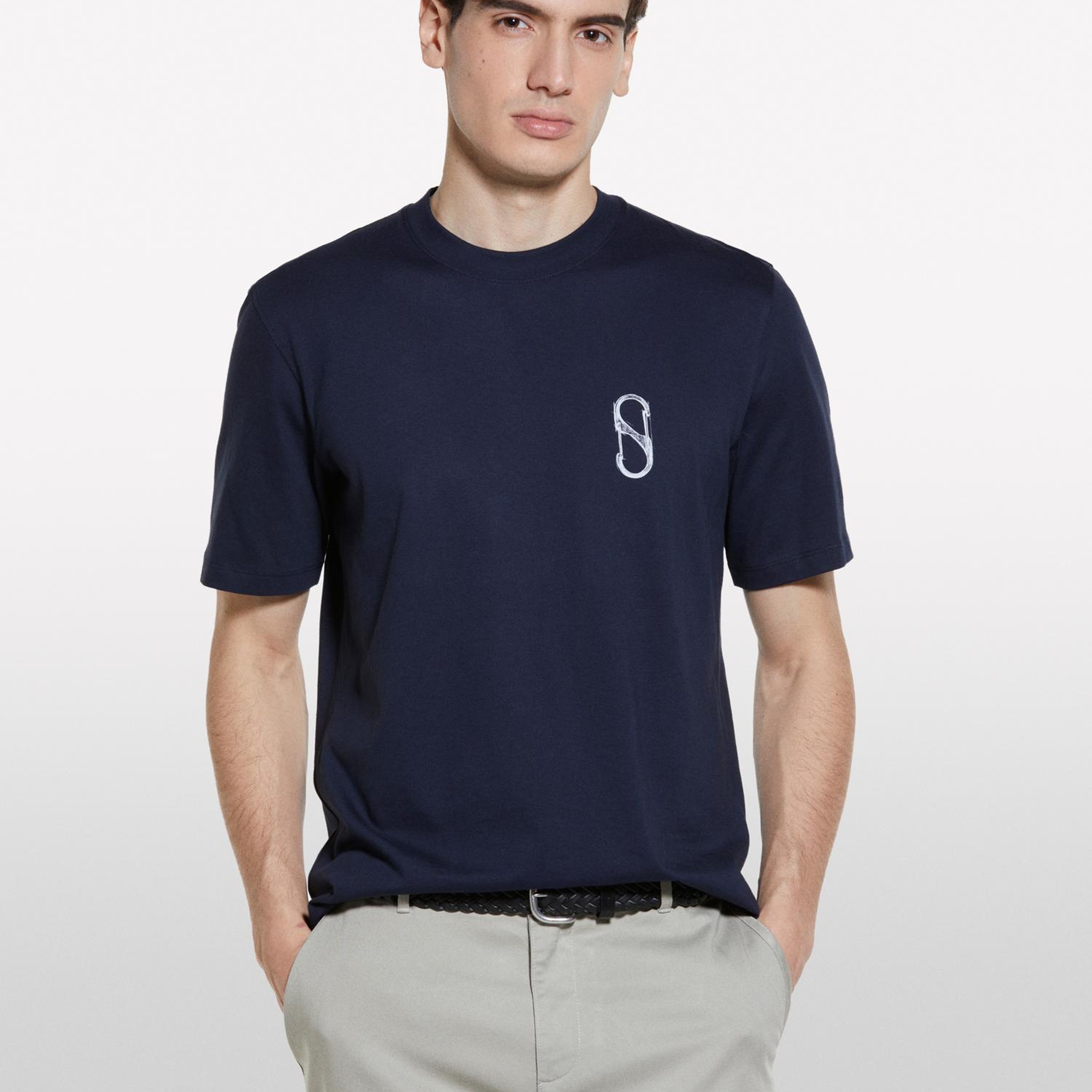 Erkek Koyu Lacivert %100 Pamuk Baskılı Bisiklet Yaka Regular Fit T-Shirt