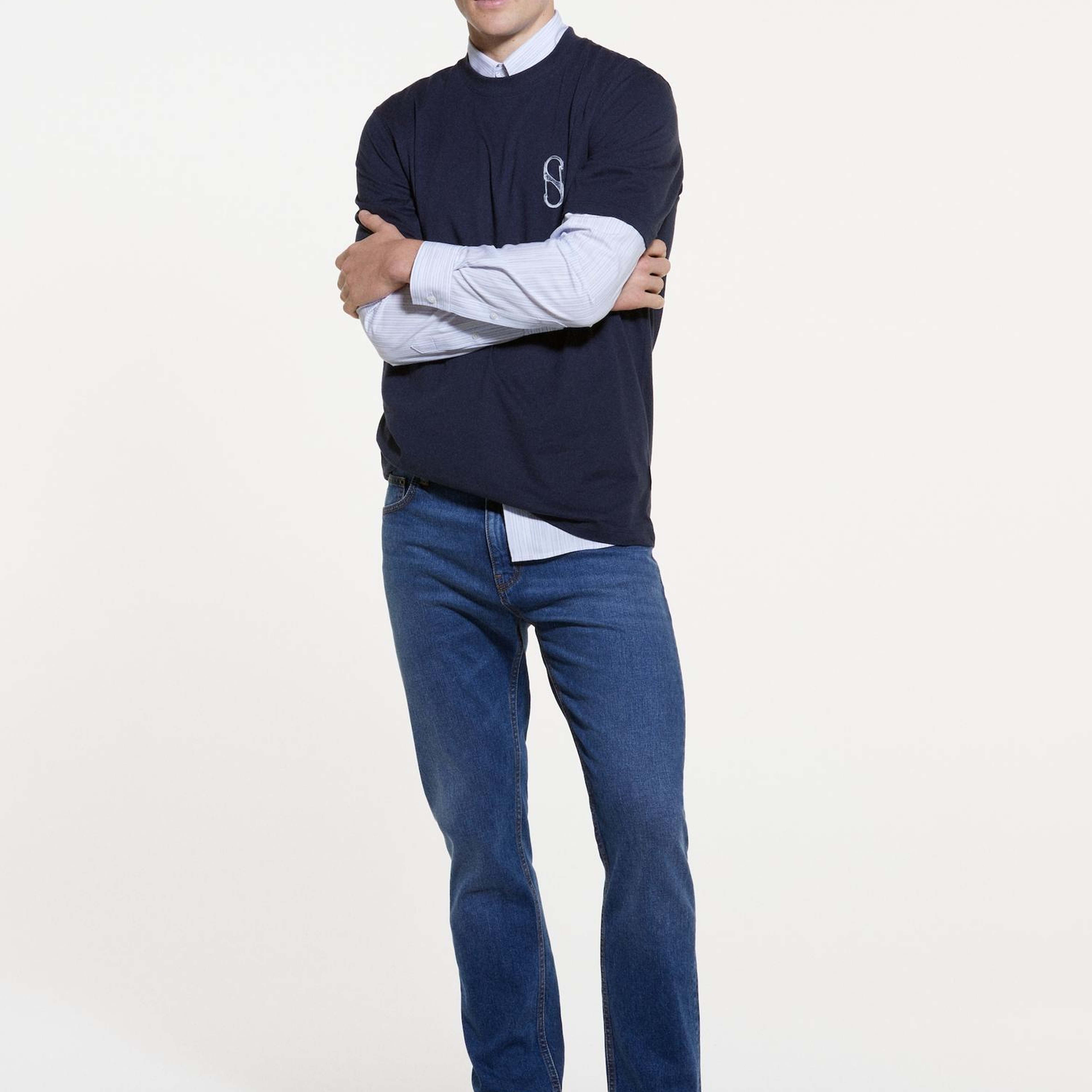 Erkek Koyu Lacivert %100 Pamuk Baskılı Bisiklet Yaka Regular Fit T-Shirt