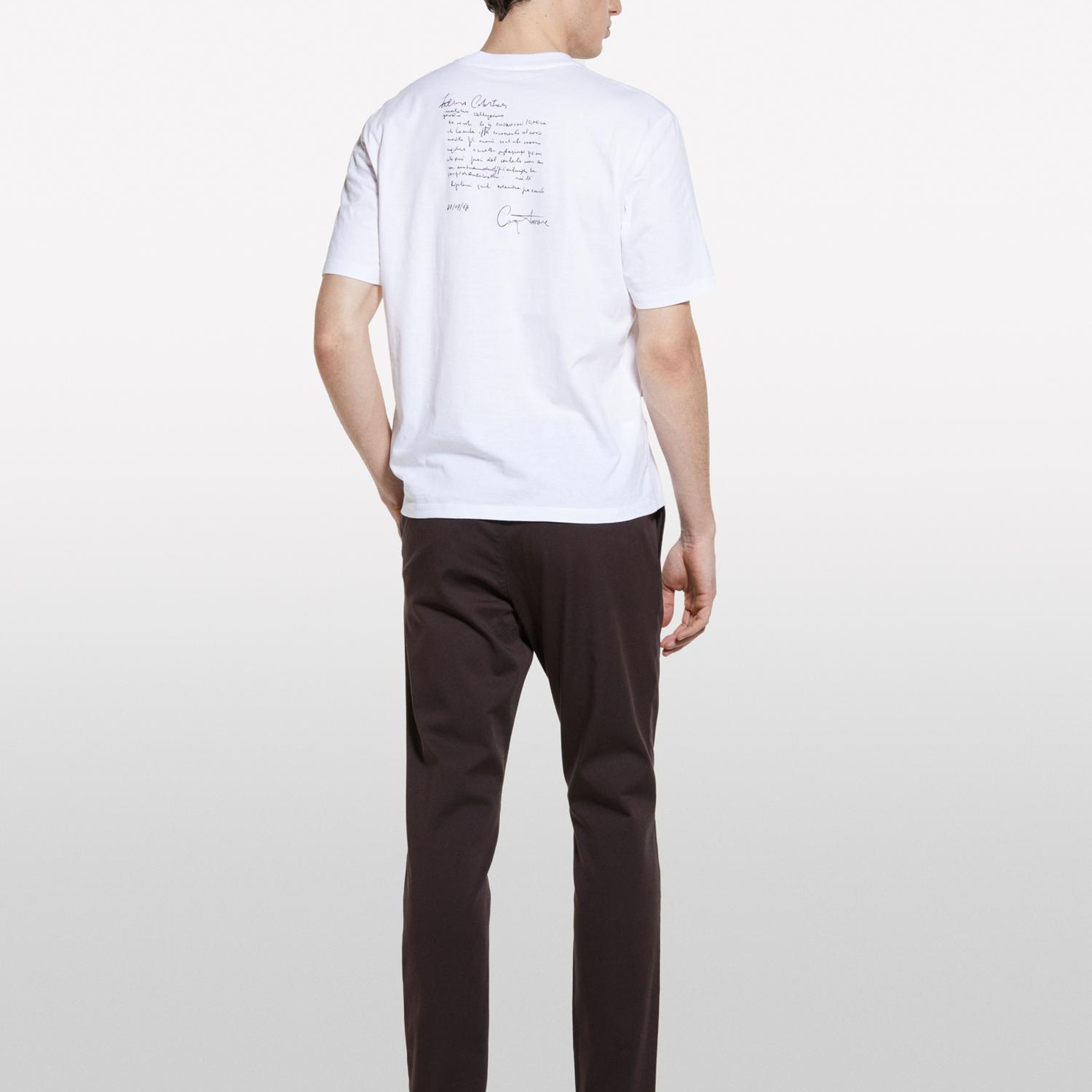 Erkek Beyaz %100 Pamuk Baskılı Bisiklet Yaka Regular Fit T-Shirt