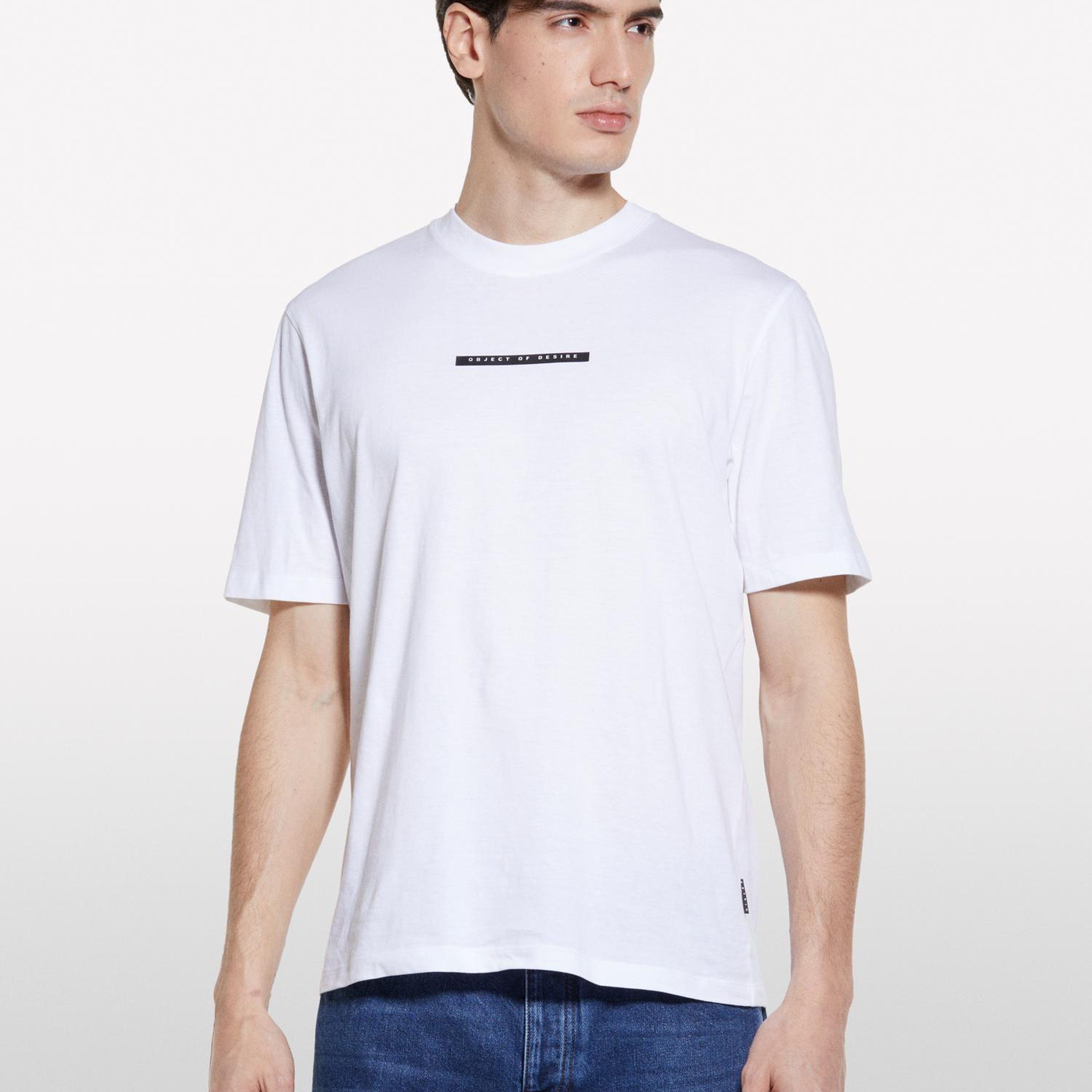 Erkek Koyu Beyaz %100 Pamuk Baskılı Bisiklet Yaka Regular Fit T-Shirt