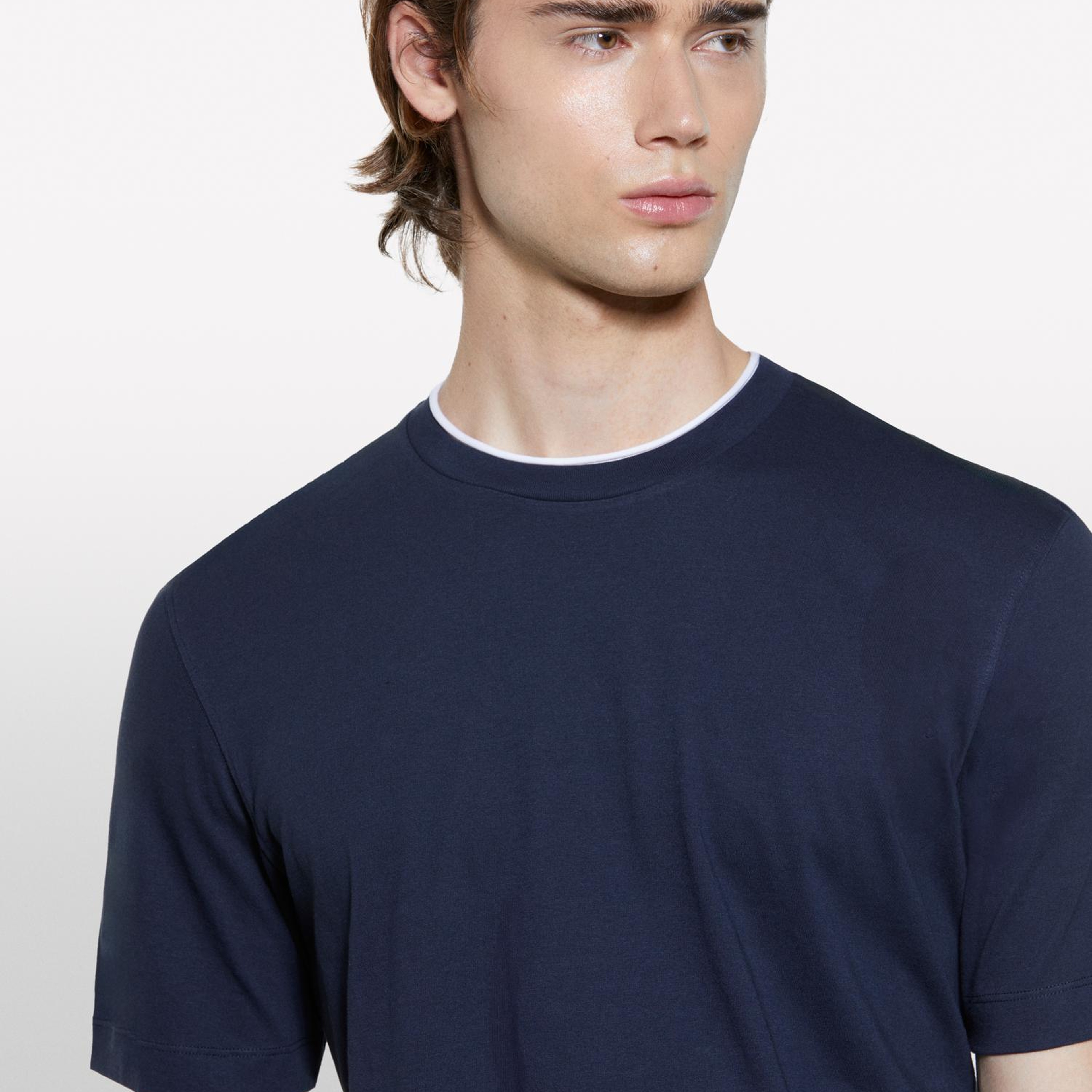 Erkek Koyu Lacivert %100 Pamuk Logo Detaylı Bisiklet Yaka Regular Fit T-Shirt