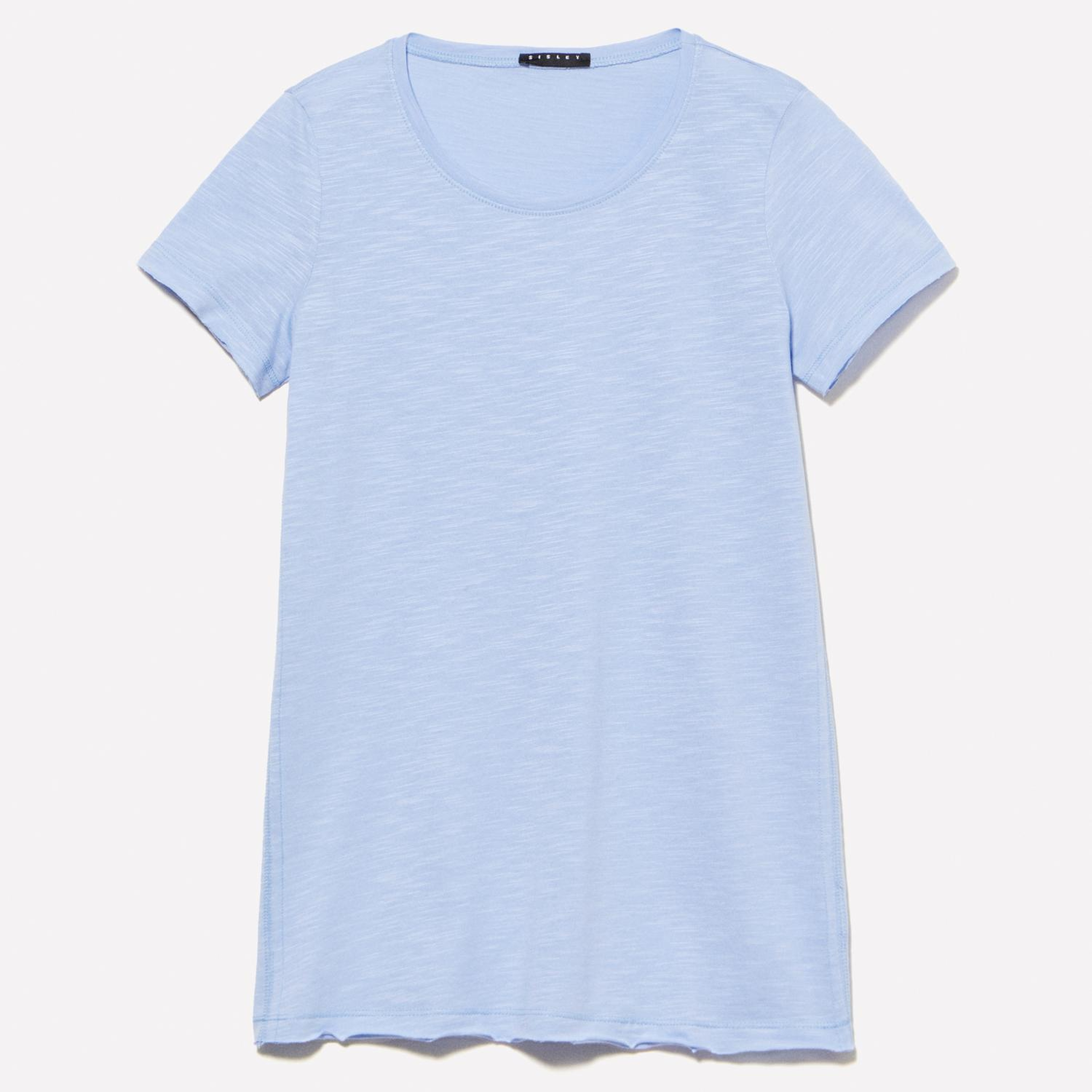 Kadın Açık Mavi Pamuk Modal Karışımlı Bisiklet Yaka T-Shirt