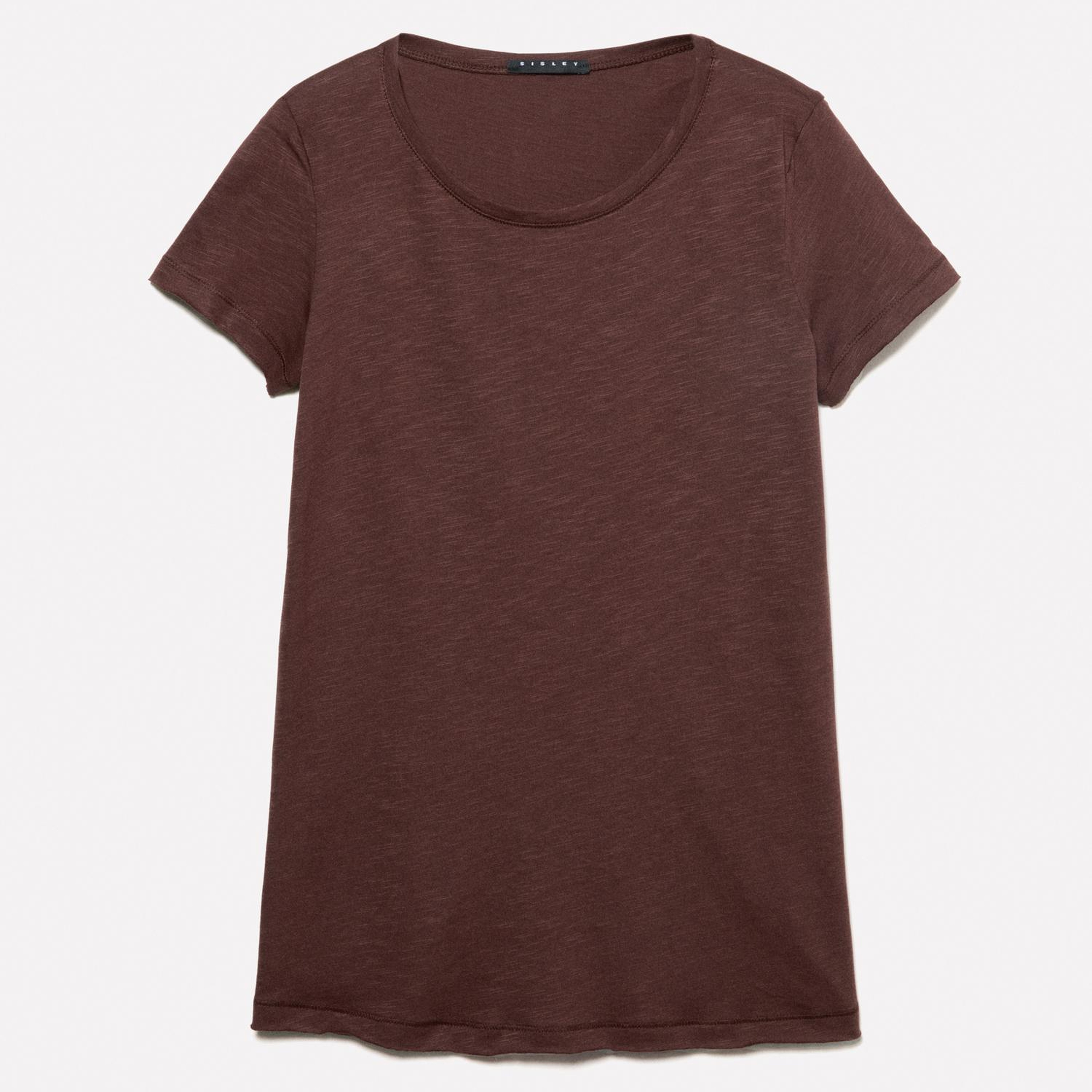 Kadın Koyu kahverengi Pamuk Modal Karışımlı Normal Kalıp Bisiklet Yaka T-Shirt