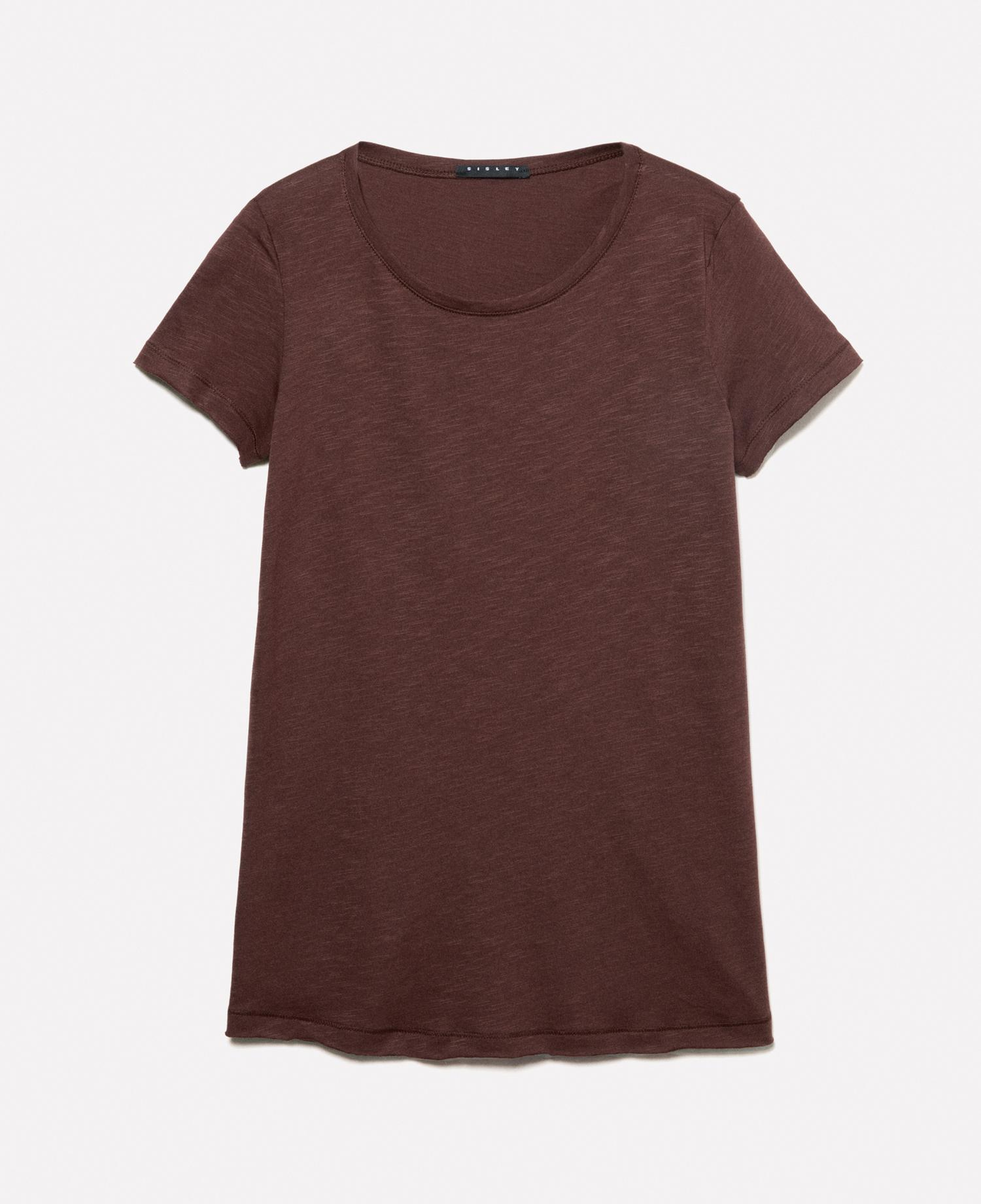 Kadın Koyu kahverengi Pamuk Modal Karışımlı Normal Kalıp Bisiklet Yaka T-Shirt