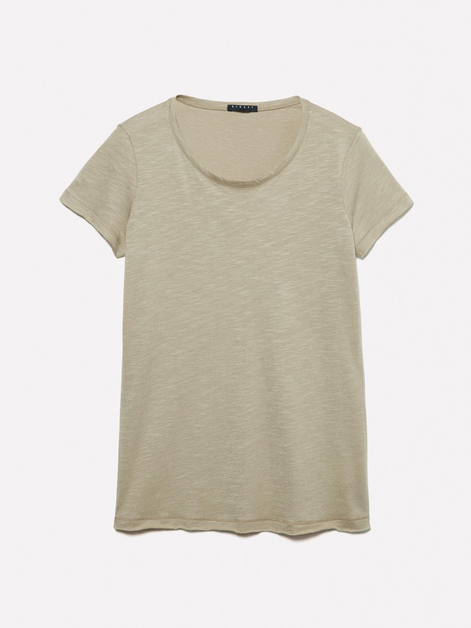 Kadın Kum Rengi Pamuk Modal Karışımlı Normal Kalıp Bisiklet Yaka T-Shirt