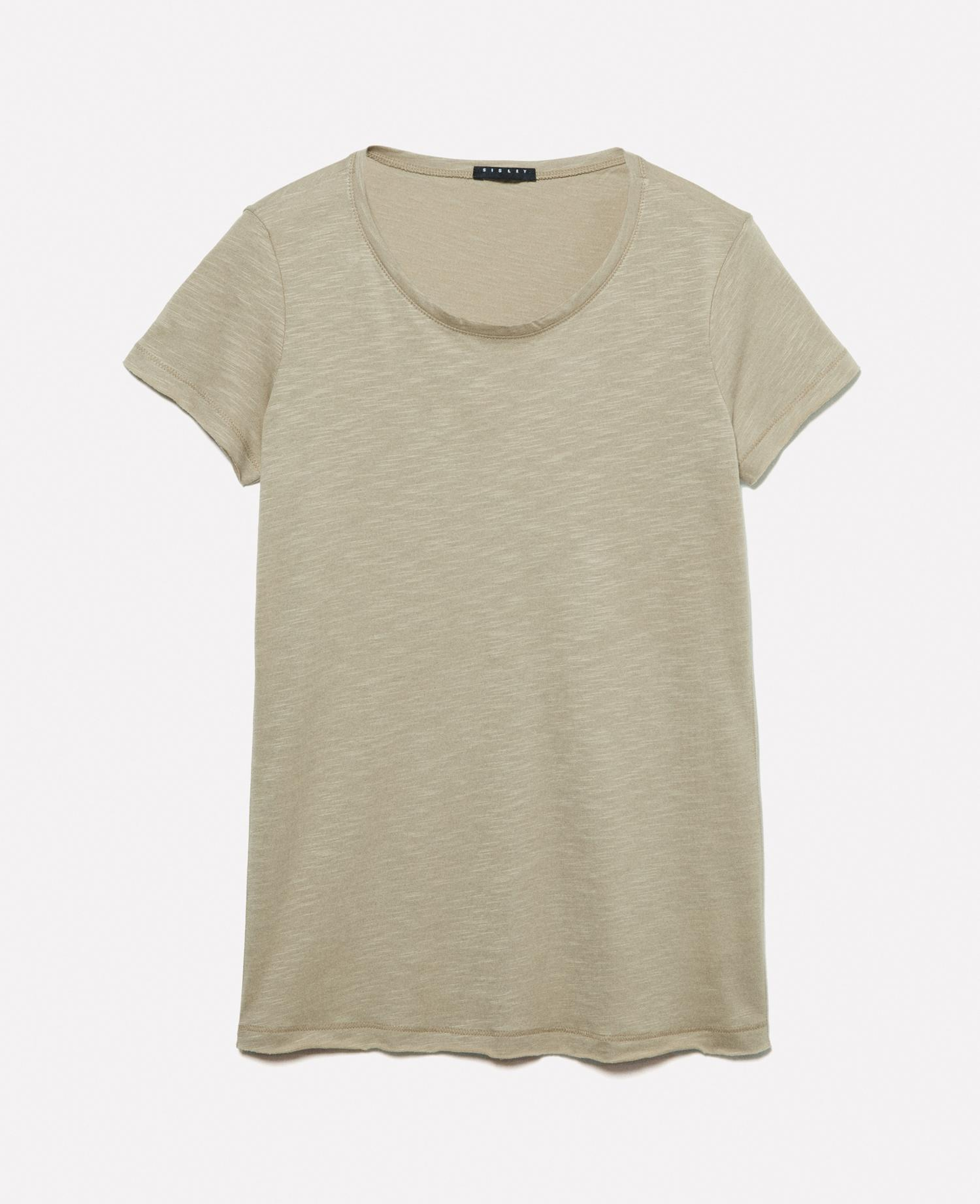 Kadın Kum Rengi Pamuk Modal Karışımlı Normal Kalıp Bisiklet Yaka T-Shirt