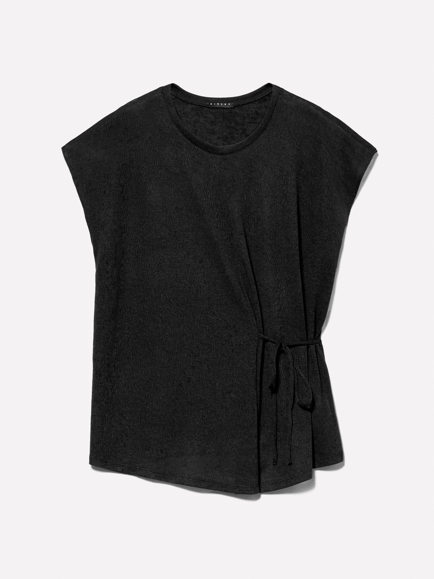 Kadın Siyah Viskoz Karışımlı Önü Bağlama Detaylı Regular Fit T-Shirt