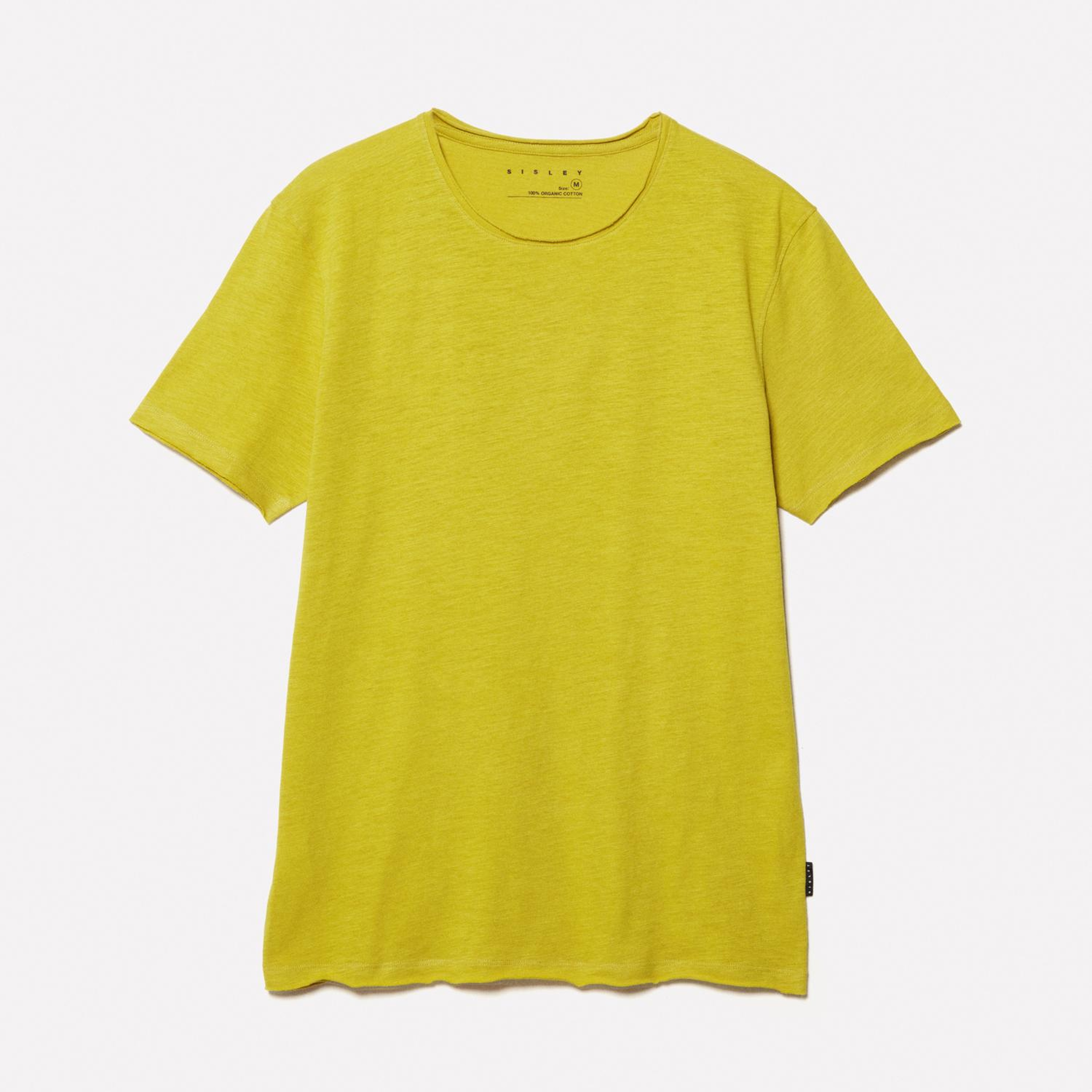 Erkek Hardal Sarı %100 Pamuk Bisiklet Yaka Slim Fit Slub T-Shirt
