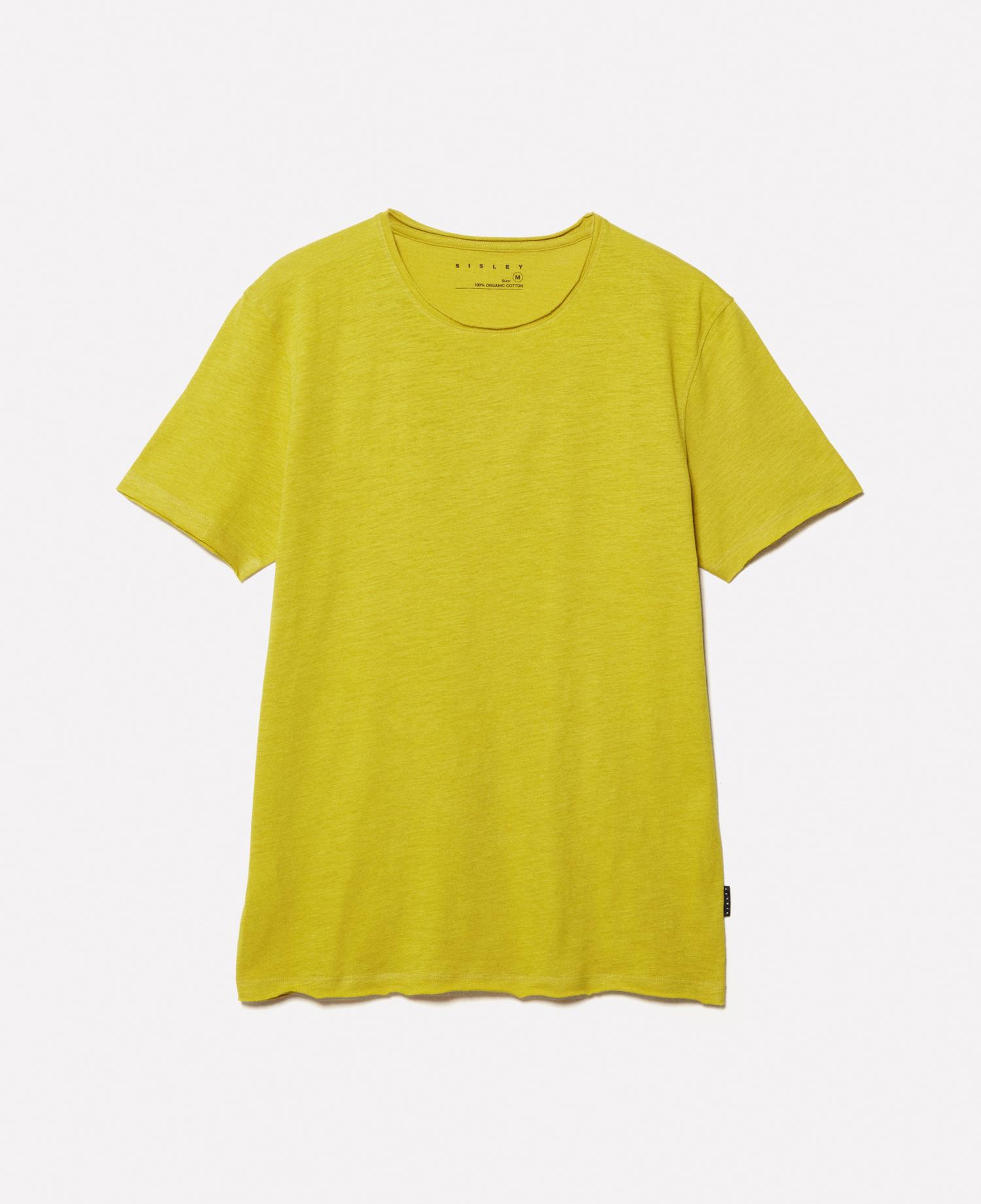 Erkek Hardal Sarı %100 Pamuk Bisiklet Yaka Slim Fit Slub T-Shirt