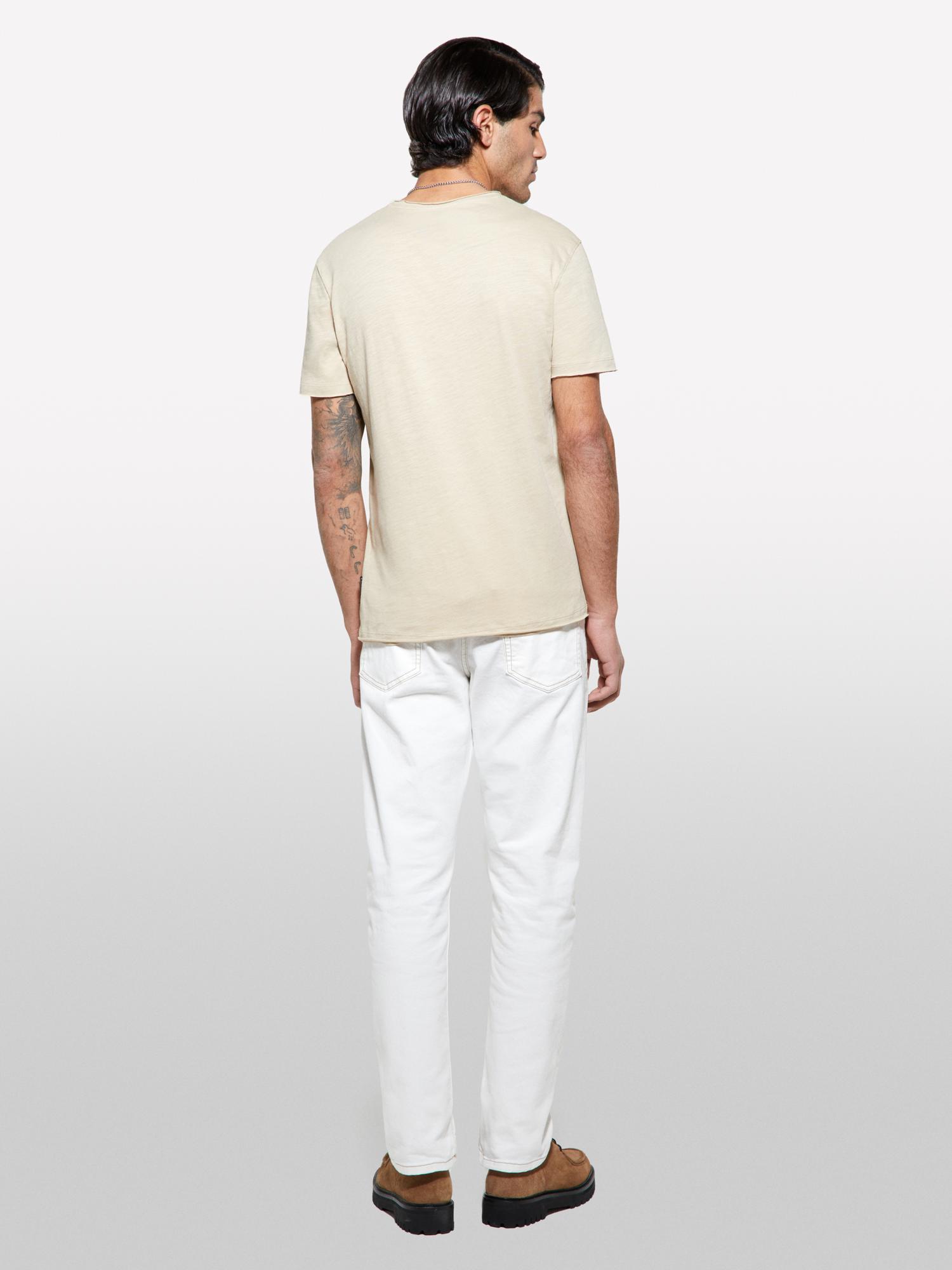 Erkek Bej %100 Pamuk Bisiklet Yaka Slim Fit Slub T-Shirt