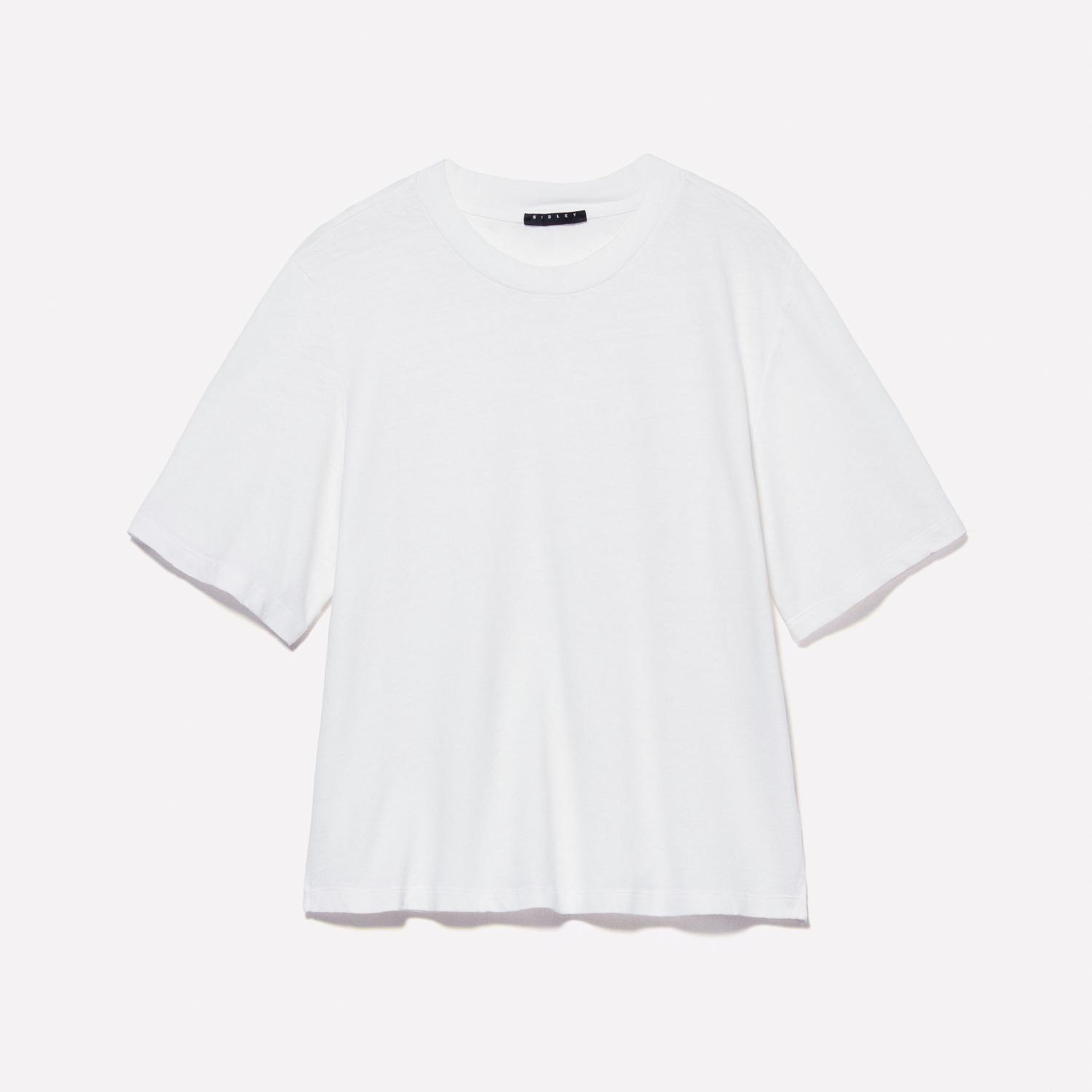 Kadın Kırık Beyaz Keten Karışımlı Bisiklet Yaka T-Shirt