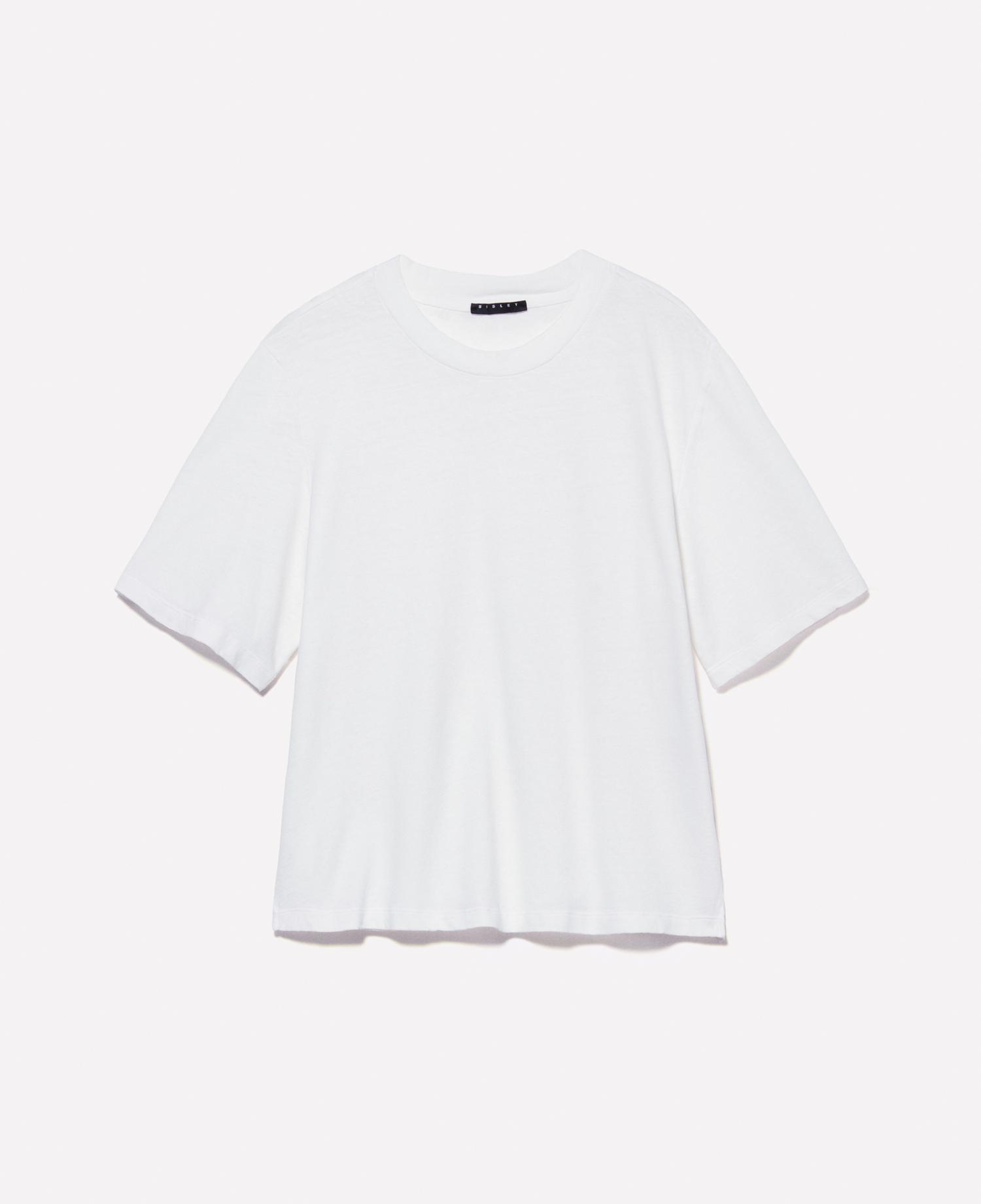 Kadın Kırık Beyaz Keten Karışımlı Bisiklet Yaka T-Shirt