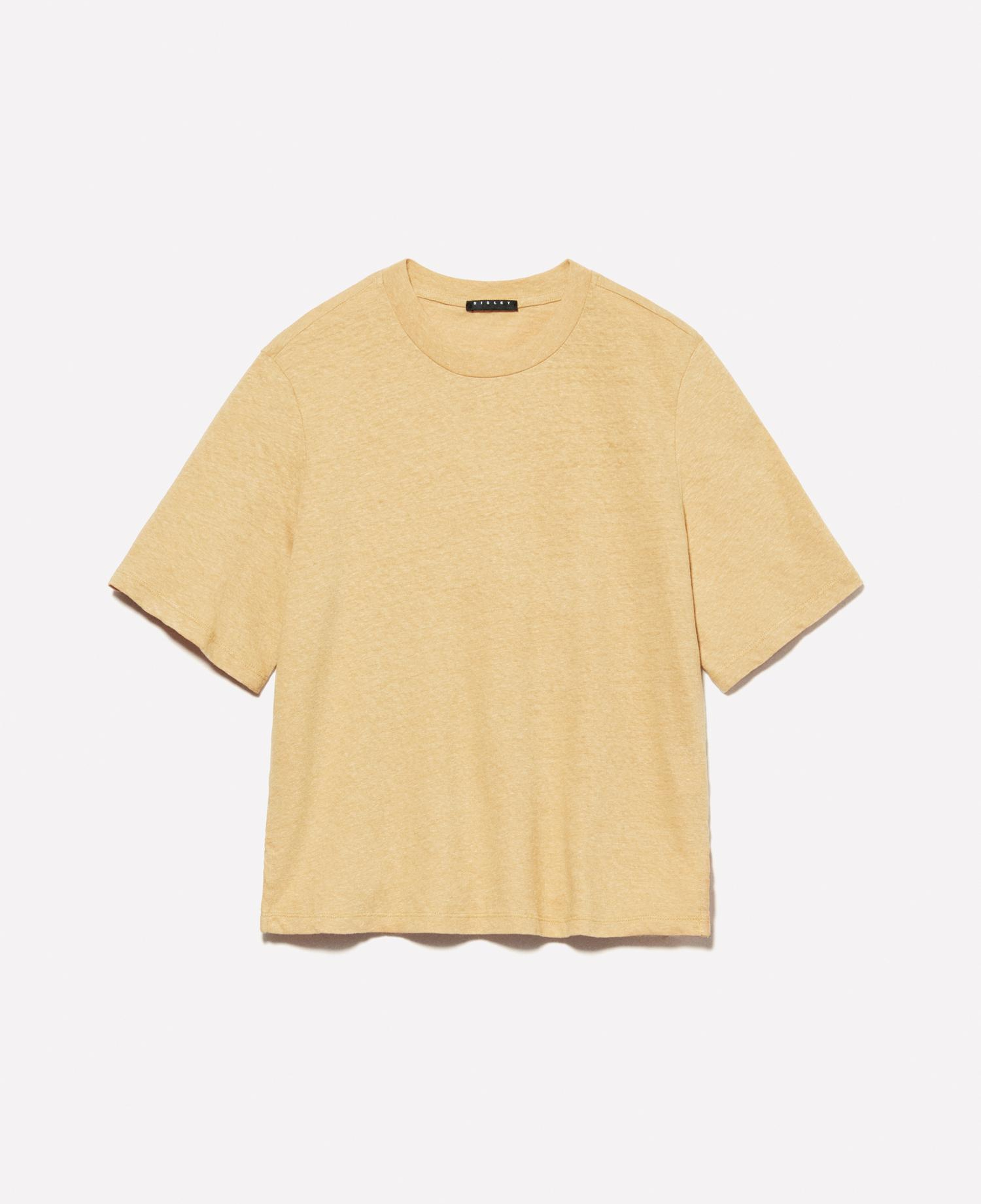 Kadın Kese Kağıdı Keten Karışımlı Bisiklet Yaka T-Shirt