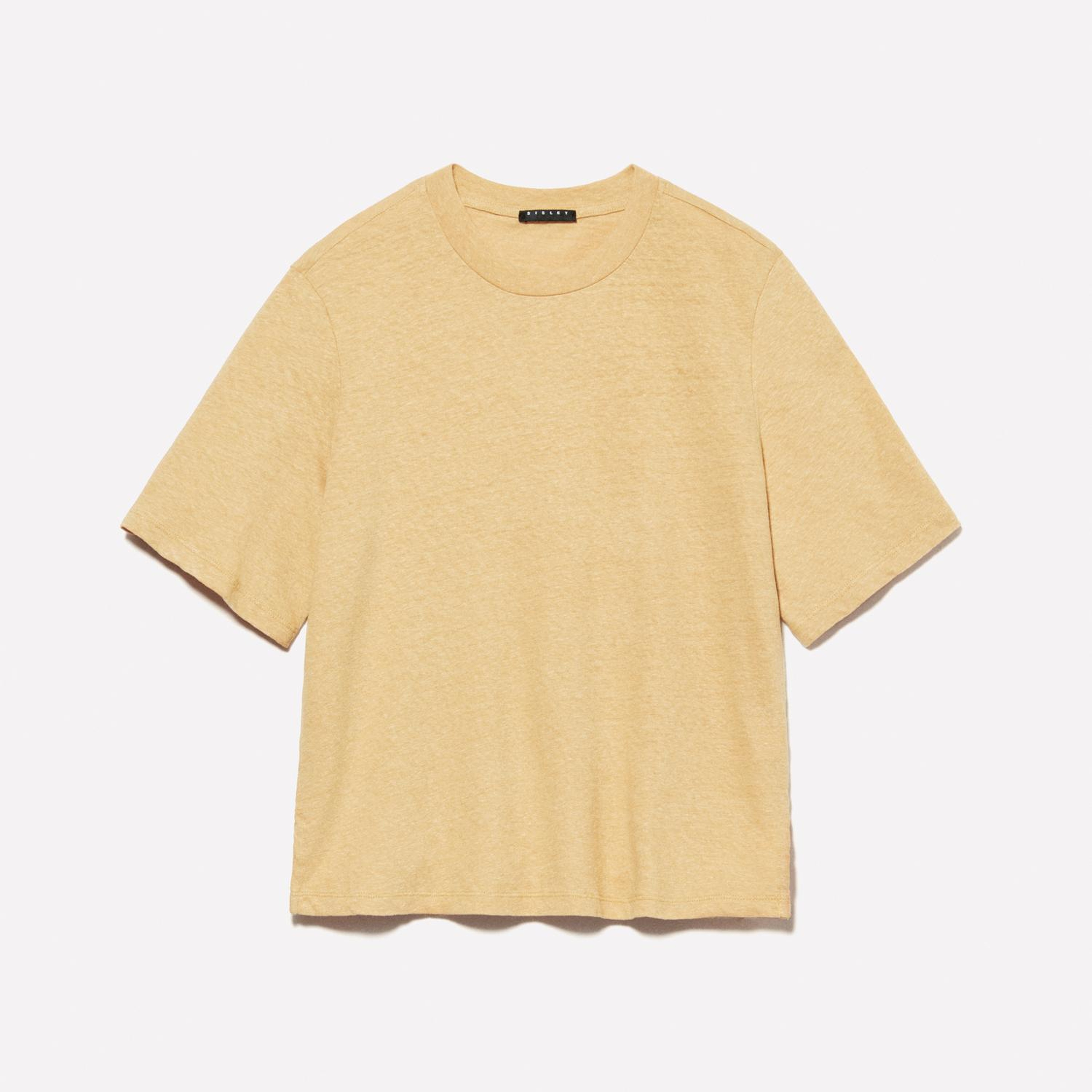 Kadın Kese Kağıdı Keten Karışımlı Bisiklet Yaka T-Shirt