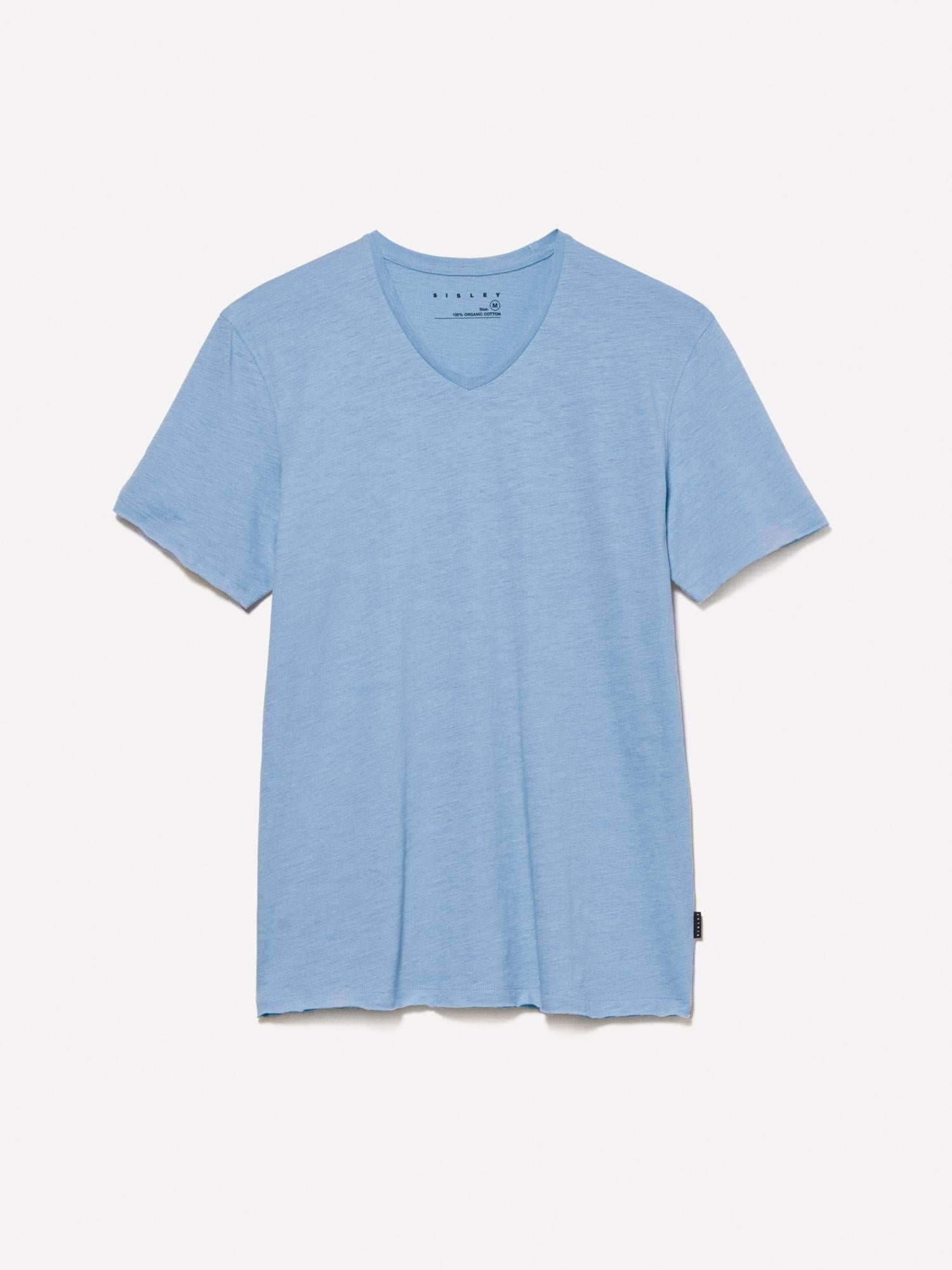 Erkek Havacı Mavi %100 Pamuk V Yaka Slim Fit Slub T-Shirt