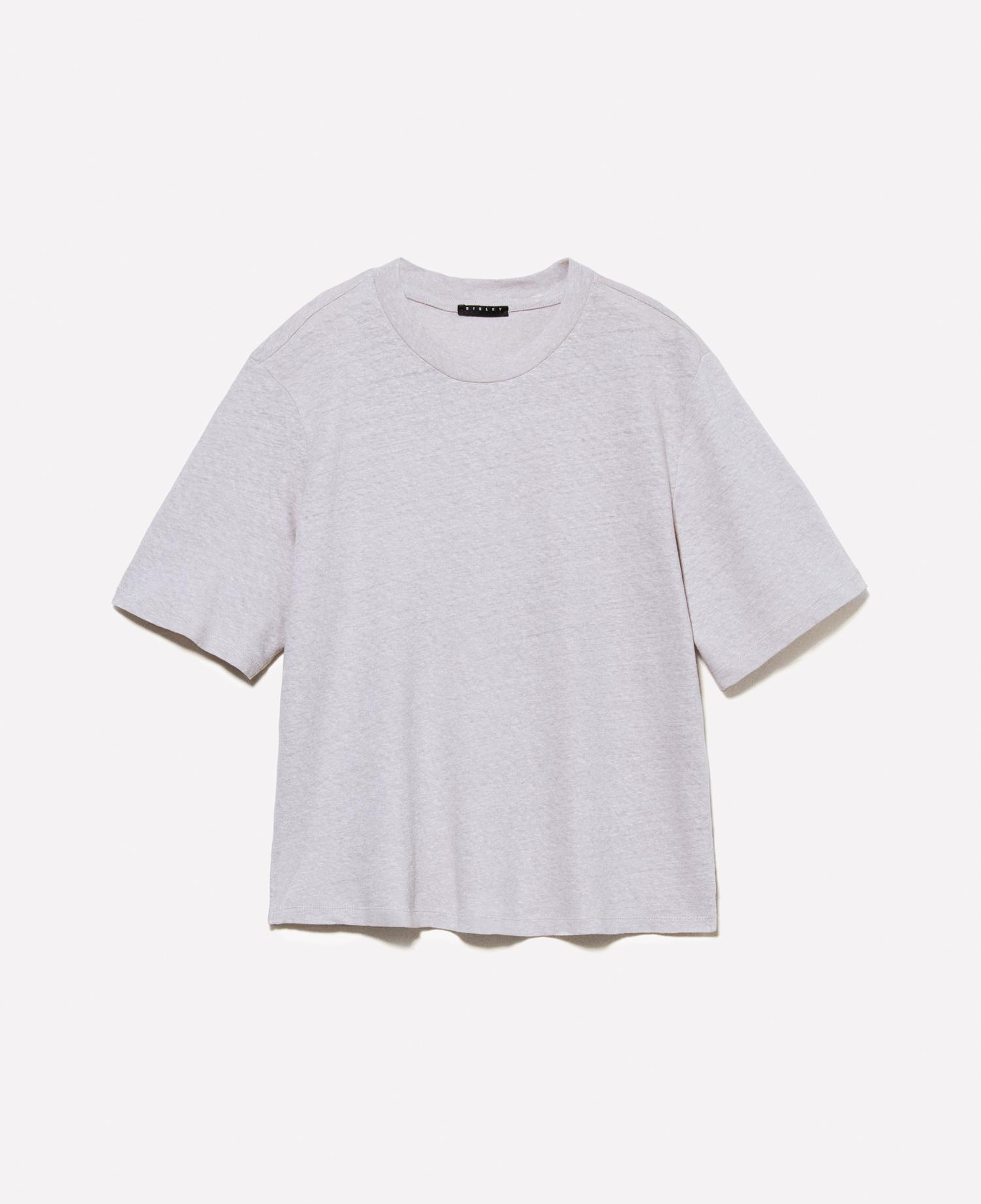 Kadın Gri Keten Karışımlı Bisiklet Yaka T-Shirt