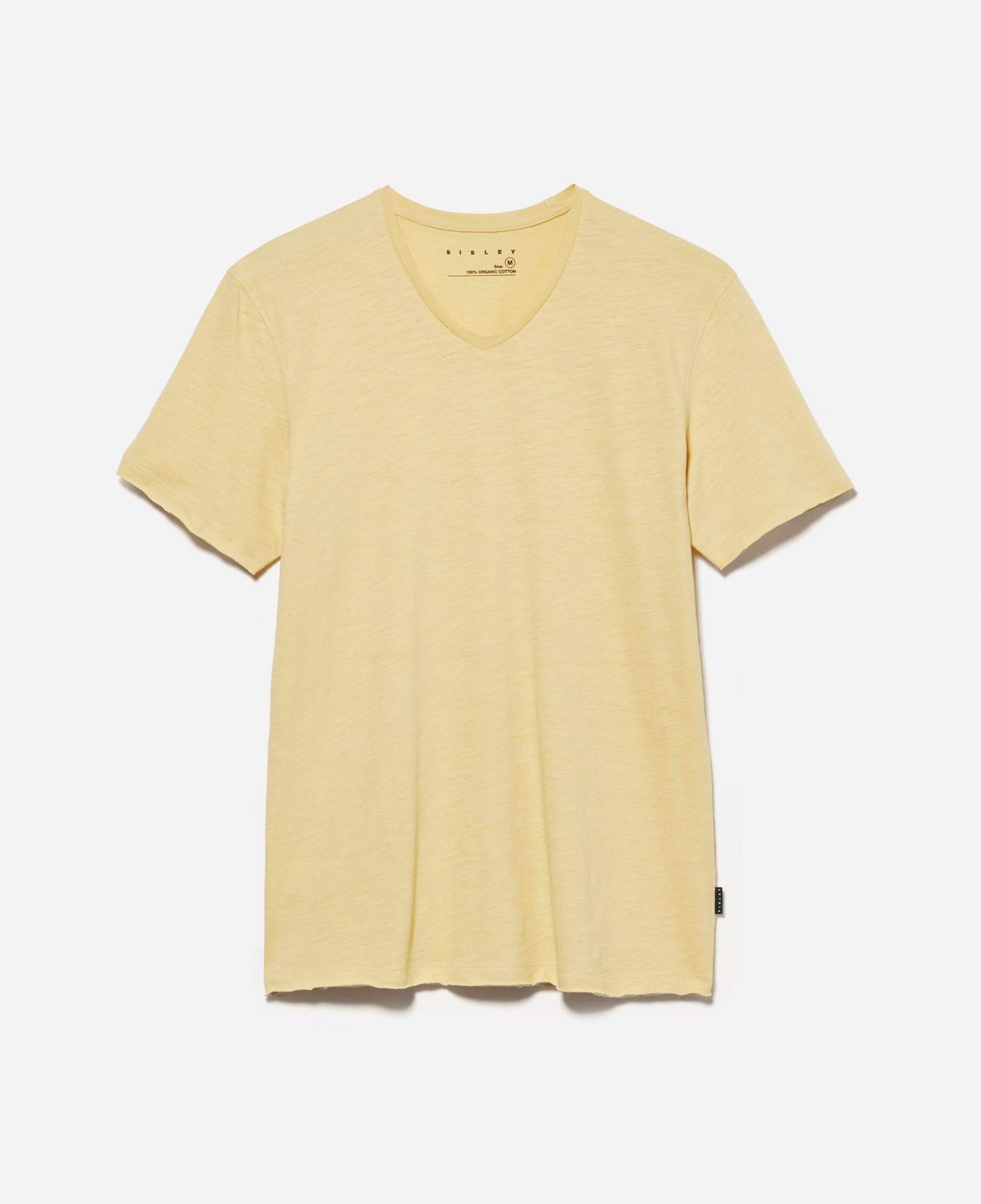 Erkek Soluk Turuncu %100 Pamuk V Yaka Slim Fit Slub T-Shirt