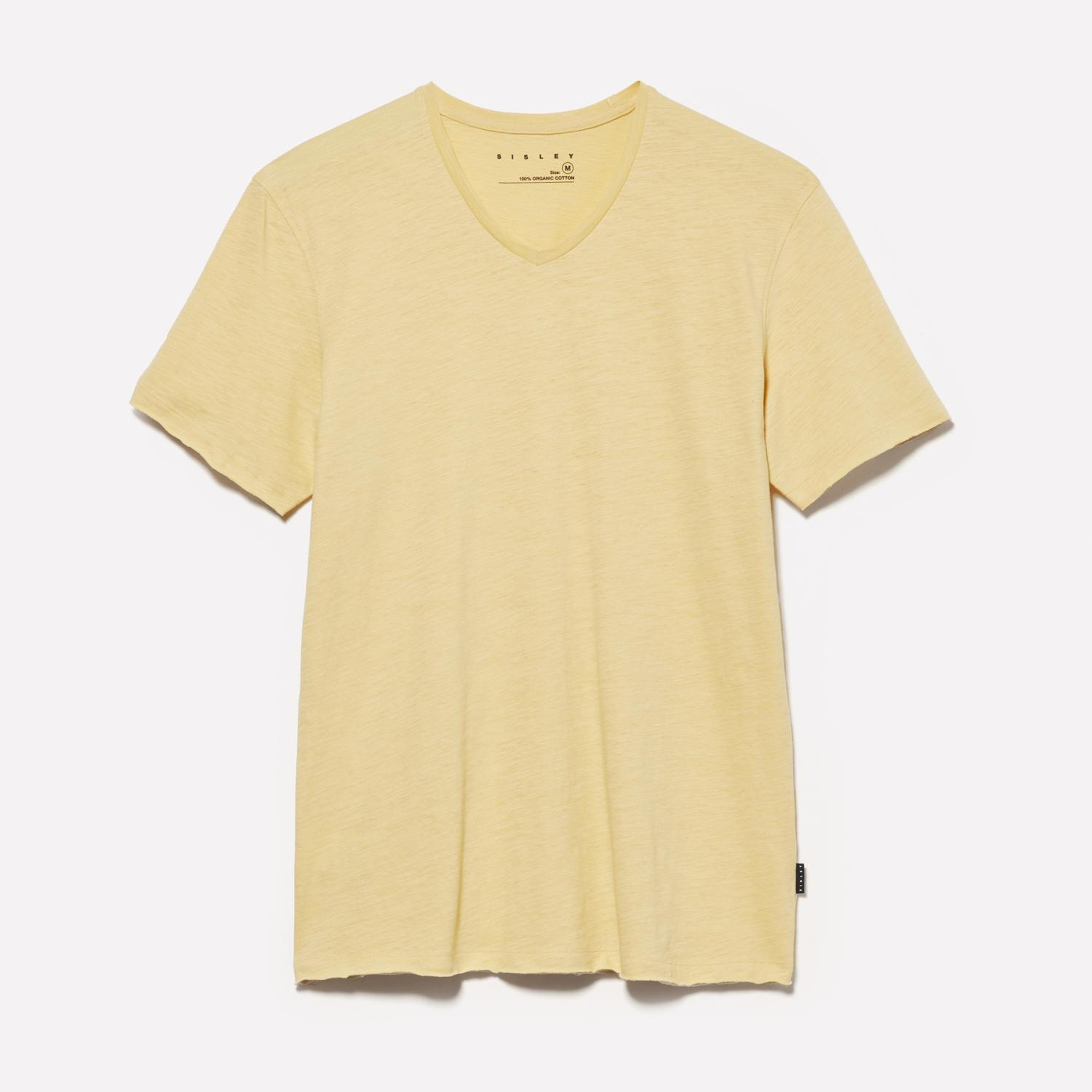 Erkek Soluk Turuncu %100 Pamuk V Yaka Slim Fit Slub T-Shirt