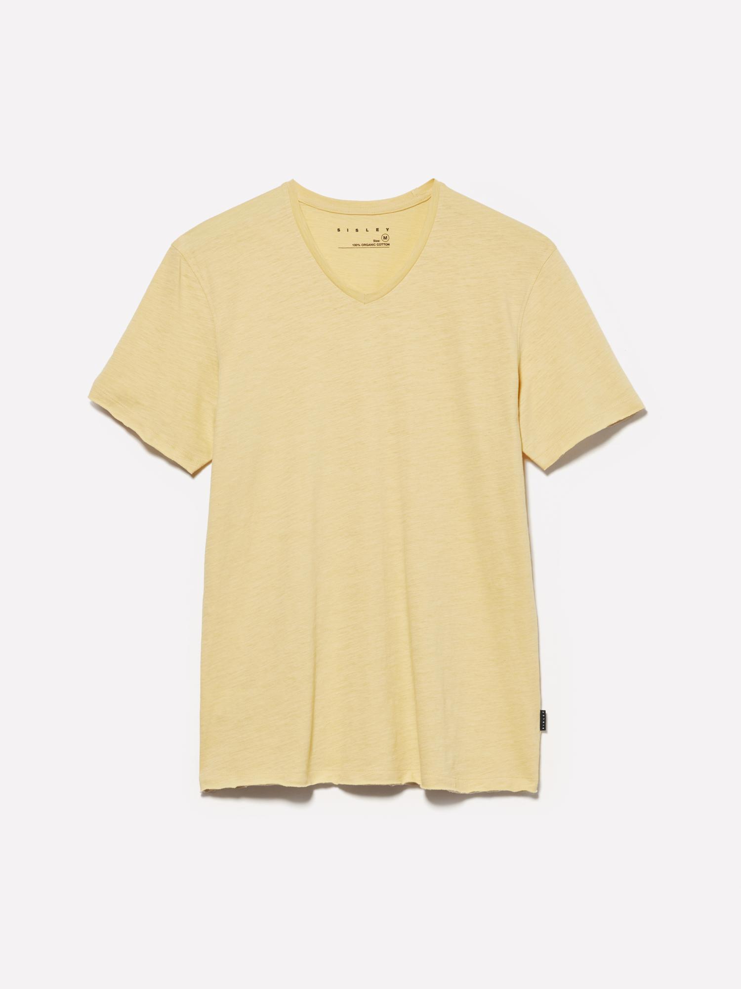Erkek Soluk Turuncu %100 Pamuk V Yaka Slim Fit Slub T-Shirt