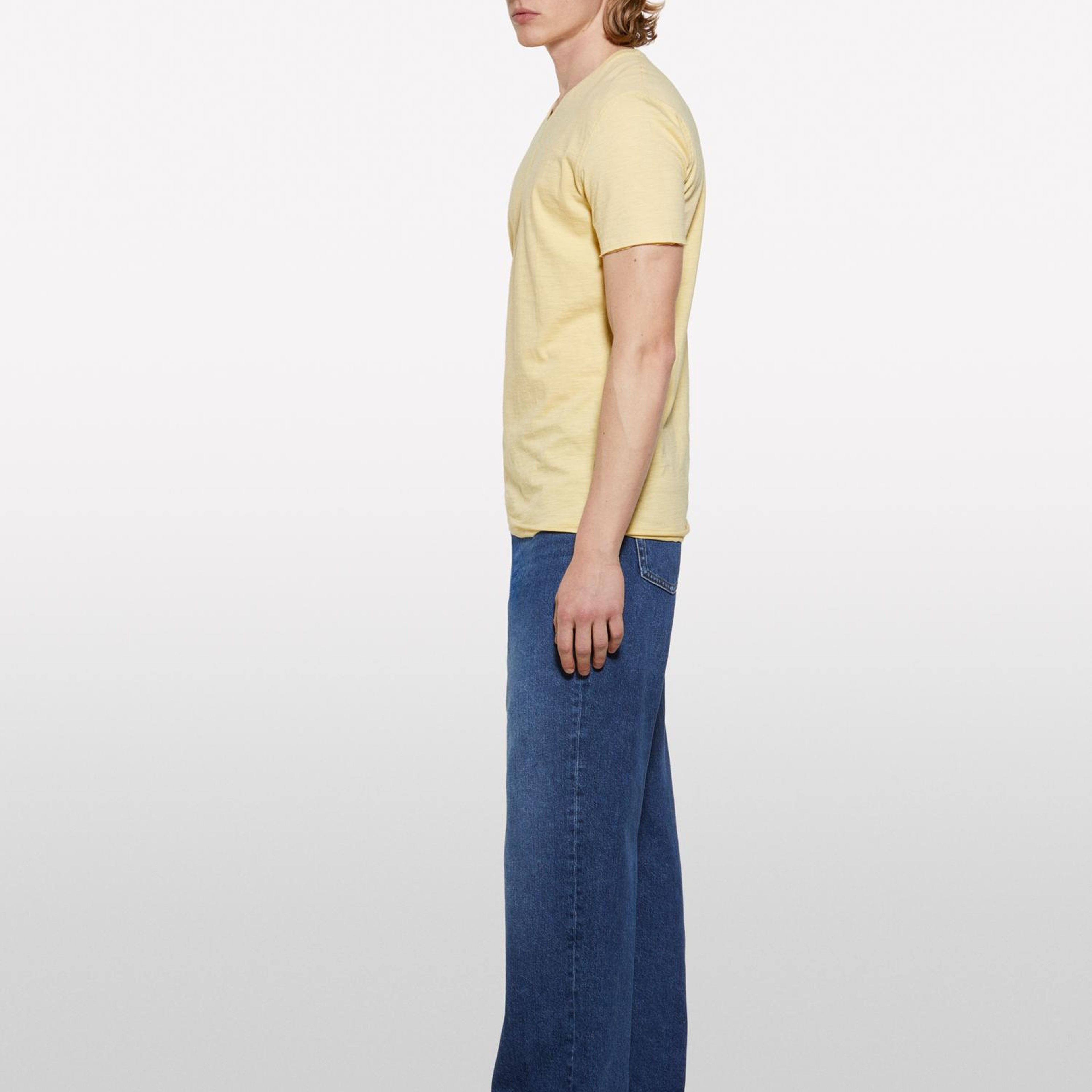 Erkek Soluk Turuncu %100 Pamuk V Yaka Slim Fit Slub T-Shirt