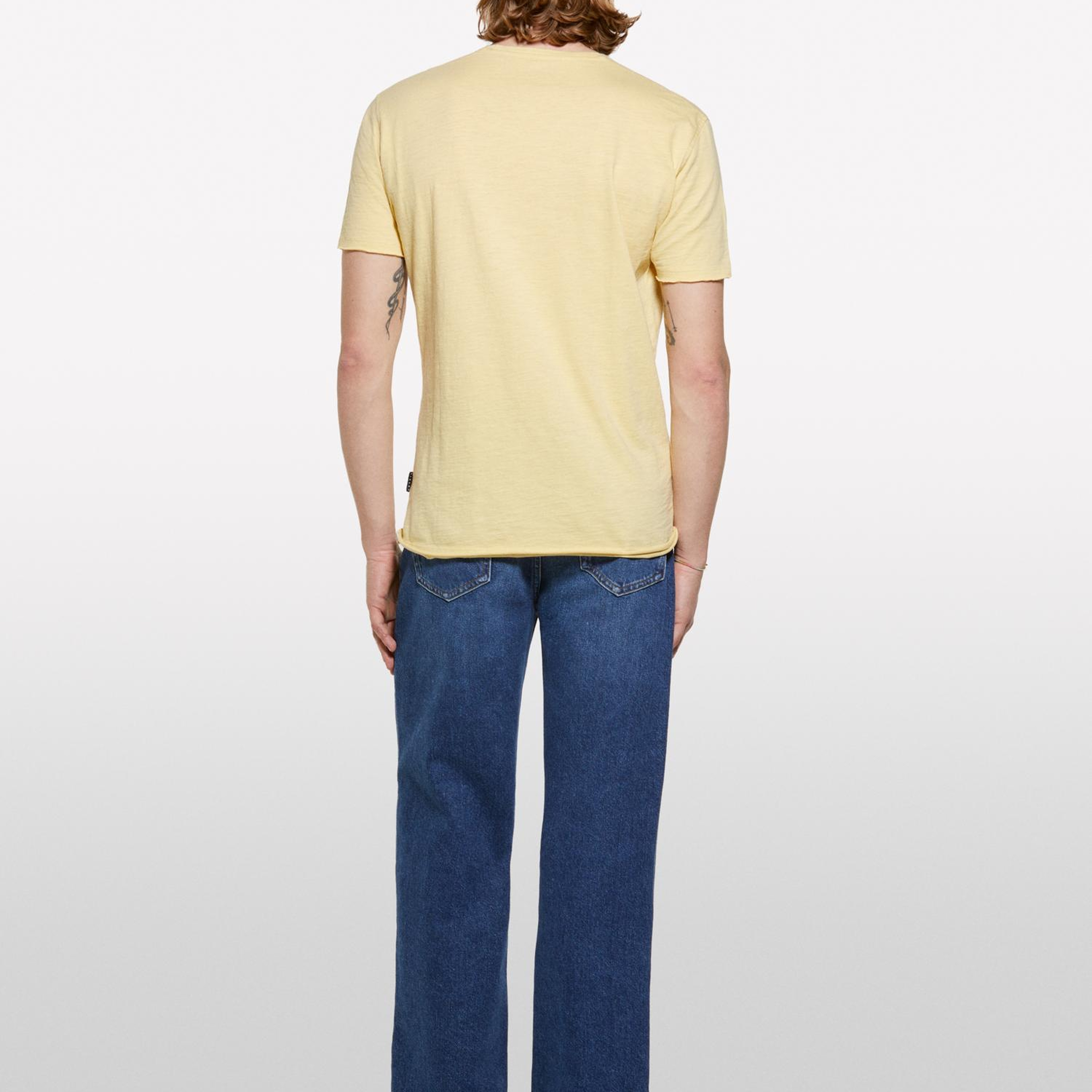 Erkek Soluk Turuncu %100 Pamuk V Yaka Slim Fit Slub T-Shirt