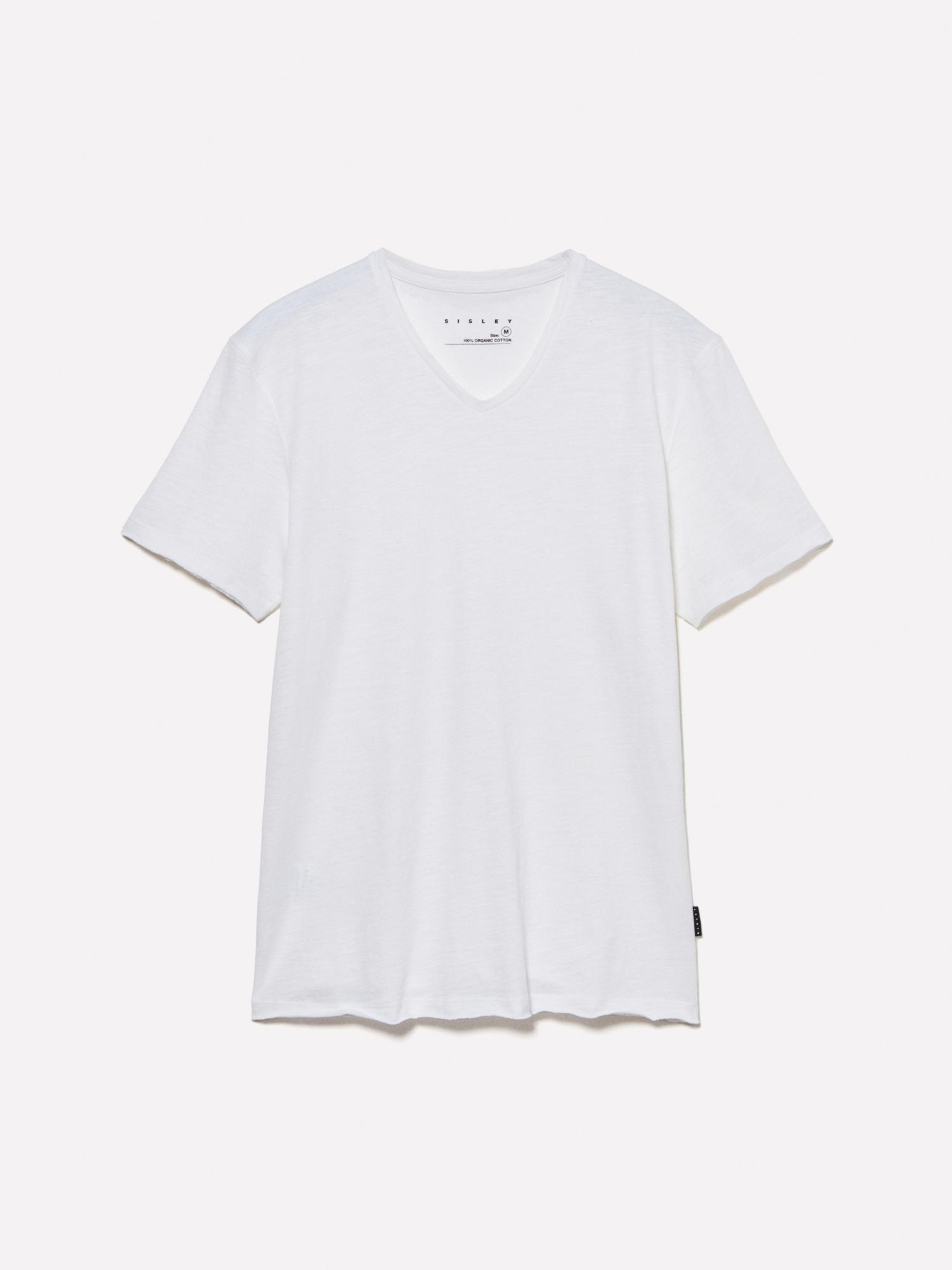 Erkek Beyaz %100 Pamuk V Yaka Slim Fit Slub T-Shirt