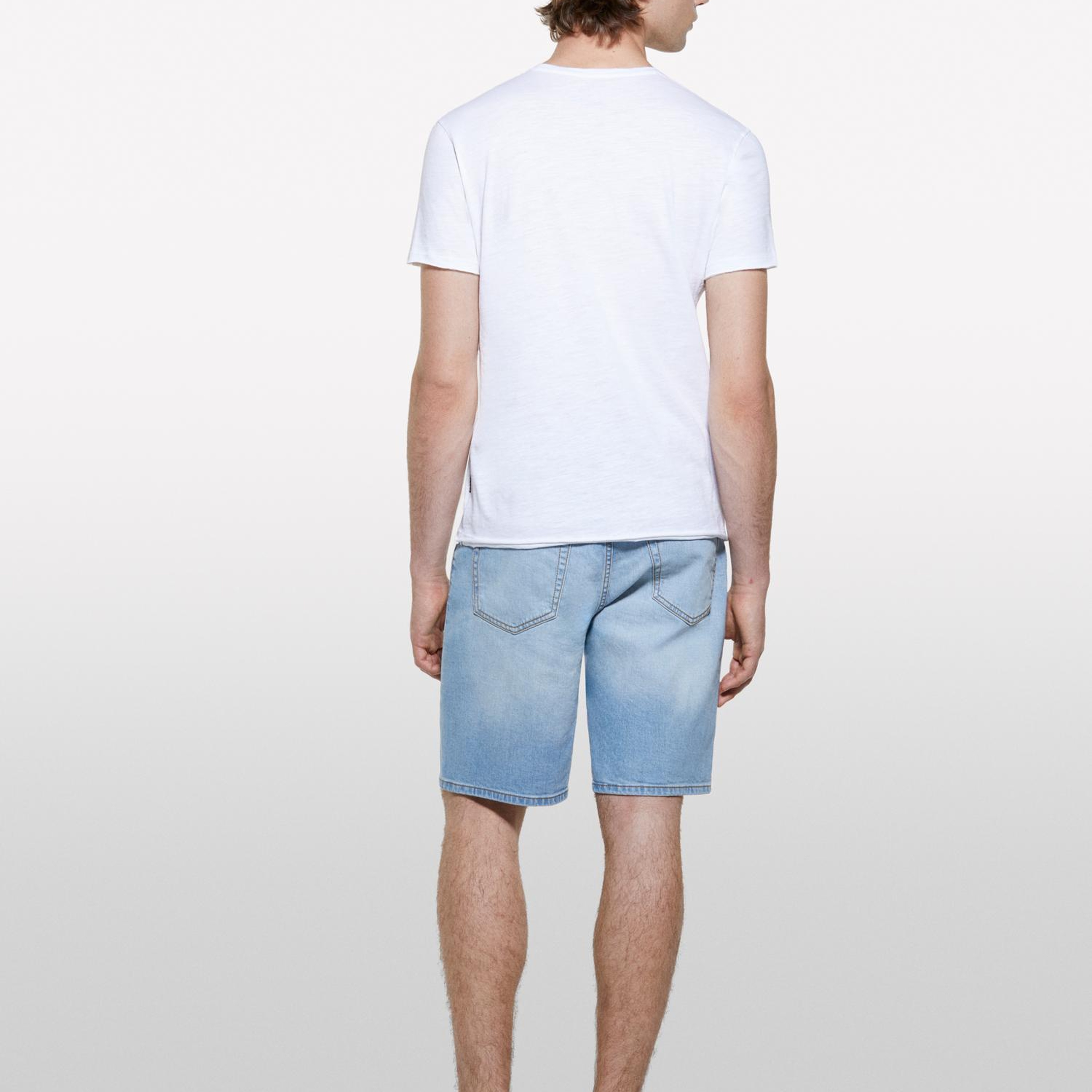 Erkek Beyaz %100 Pamuk V Yaka Slim Fit Slub T-Shirt