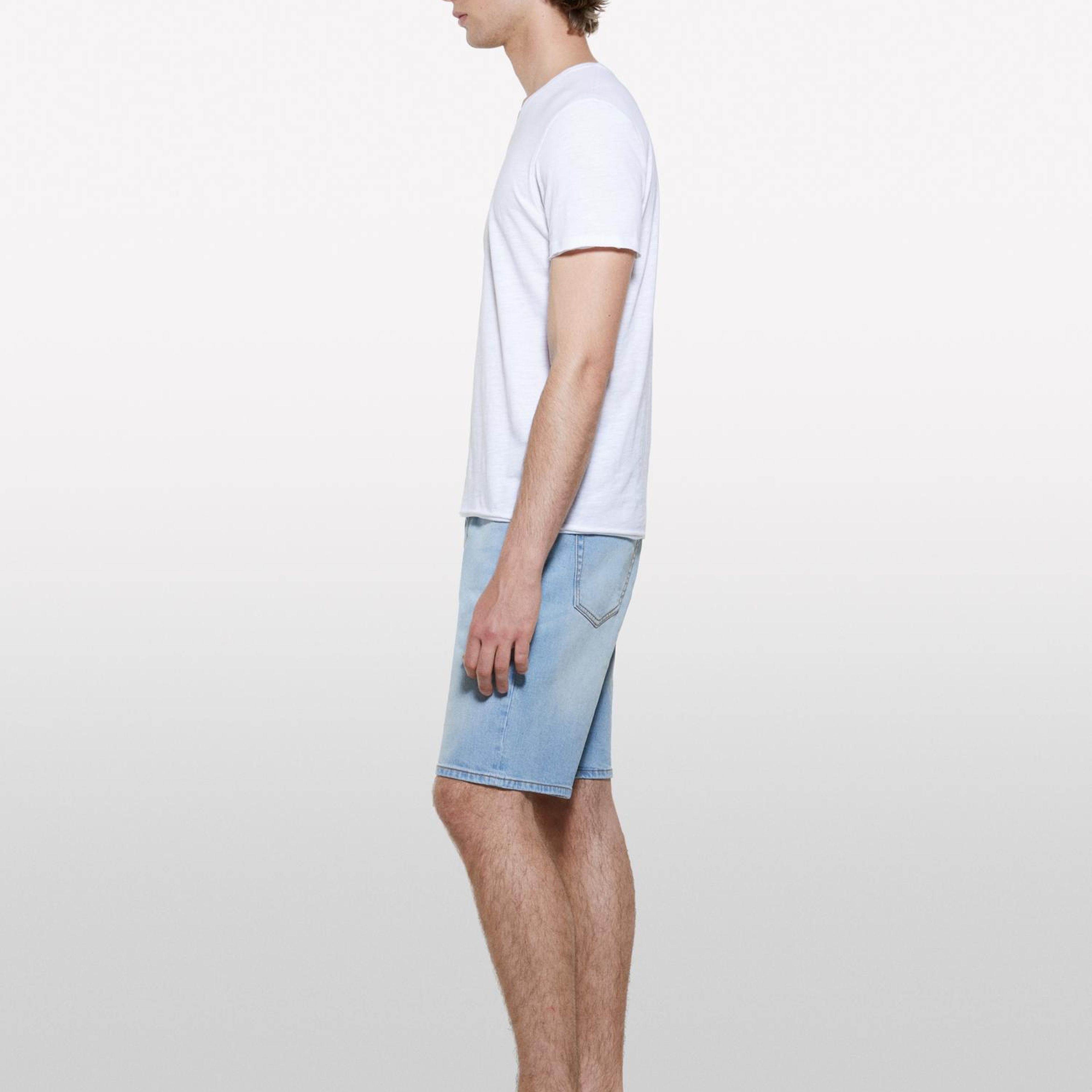 Erkek Beyaz %100 Pamuk V Yaka Slim Fit Slub T-Shirt