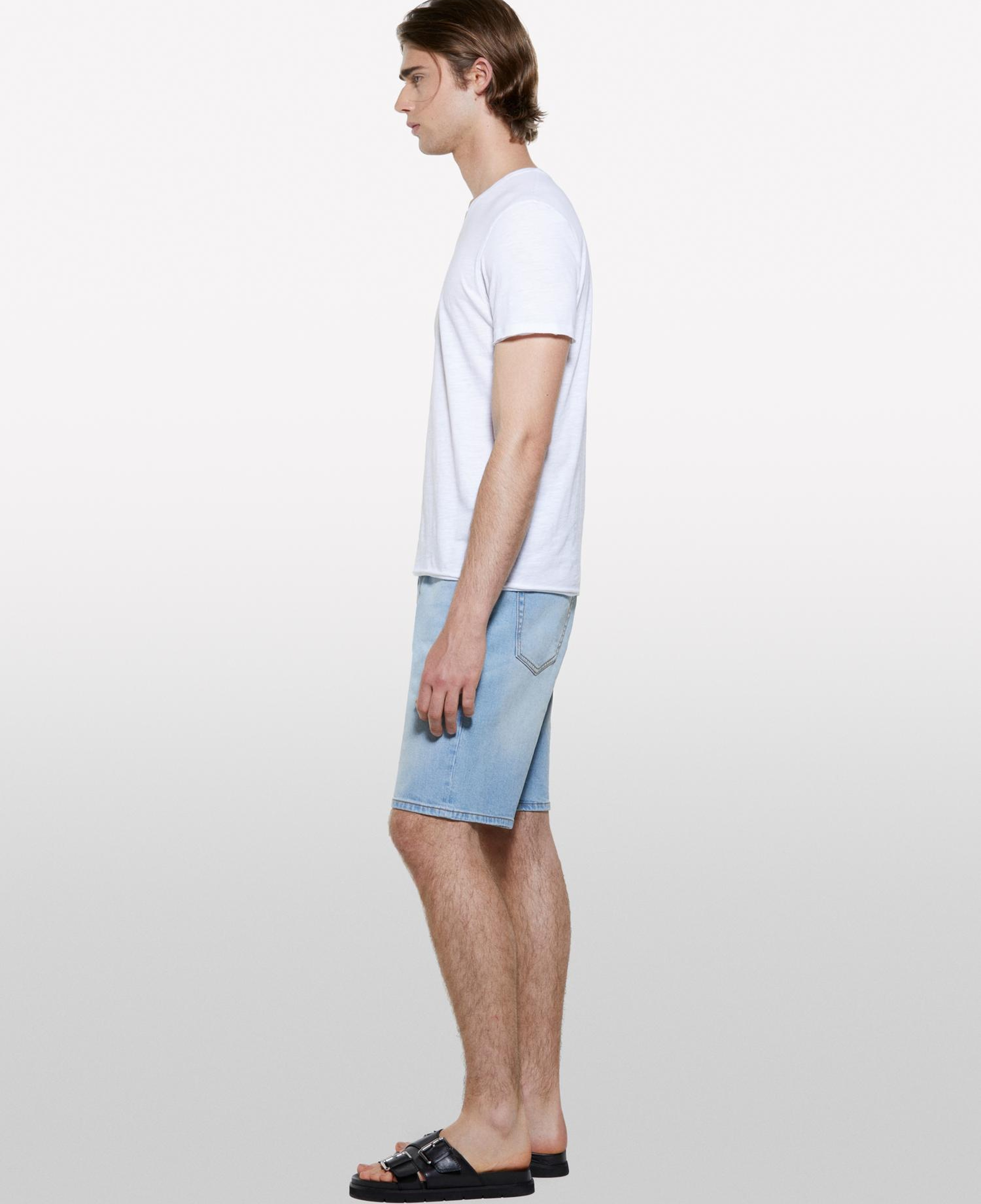 Erkek Beyaz %100 Pamuk V Yaka Slim Fit Slub T-Shirt