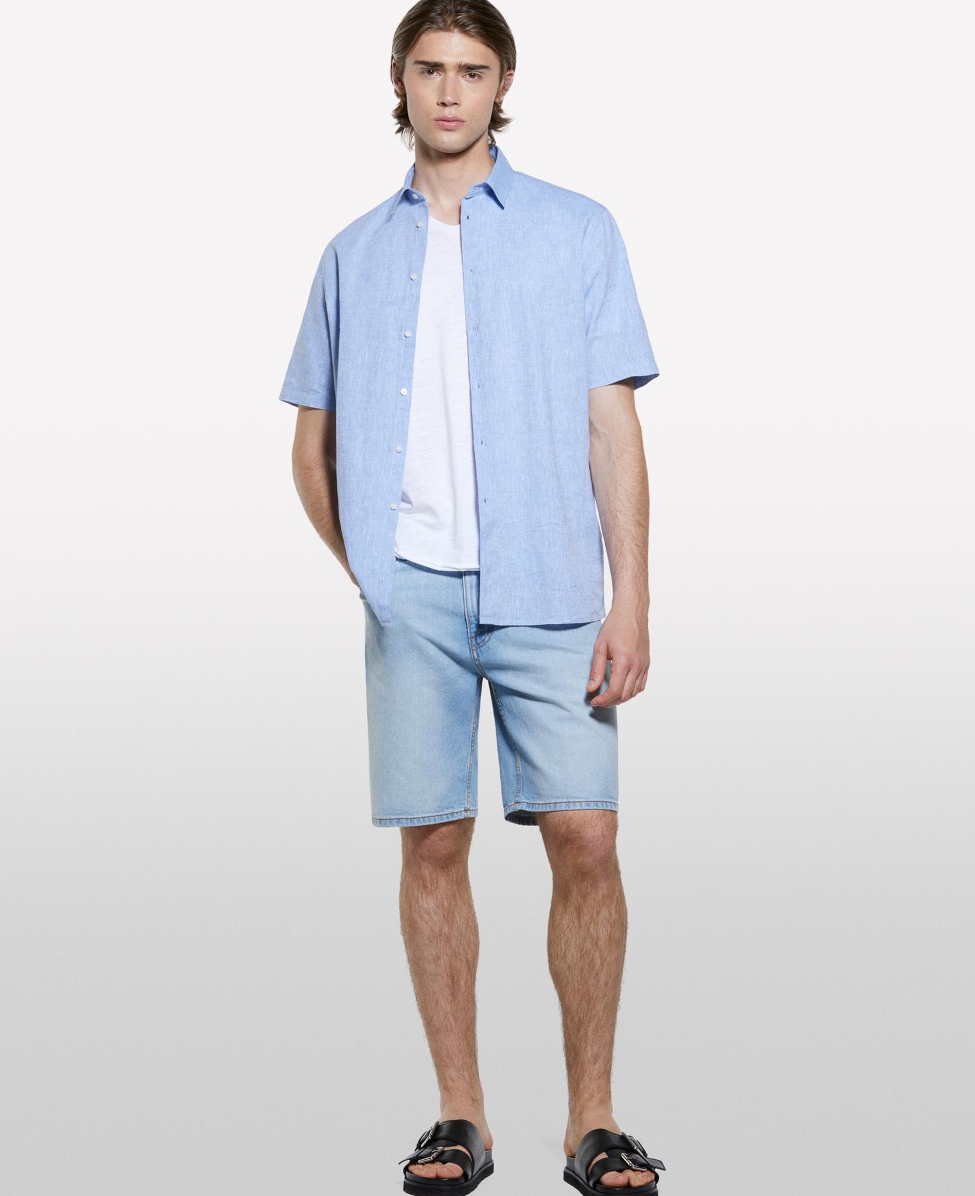 Erkek Beyaz %100 Pamuk V Yaka Slim Fit Slub T-Shirt