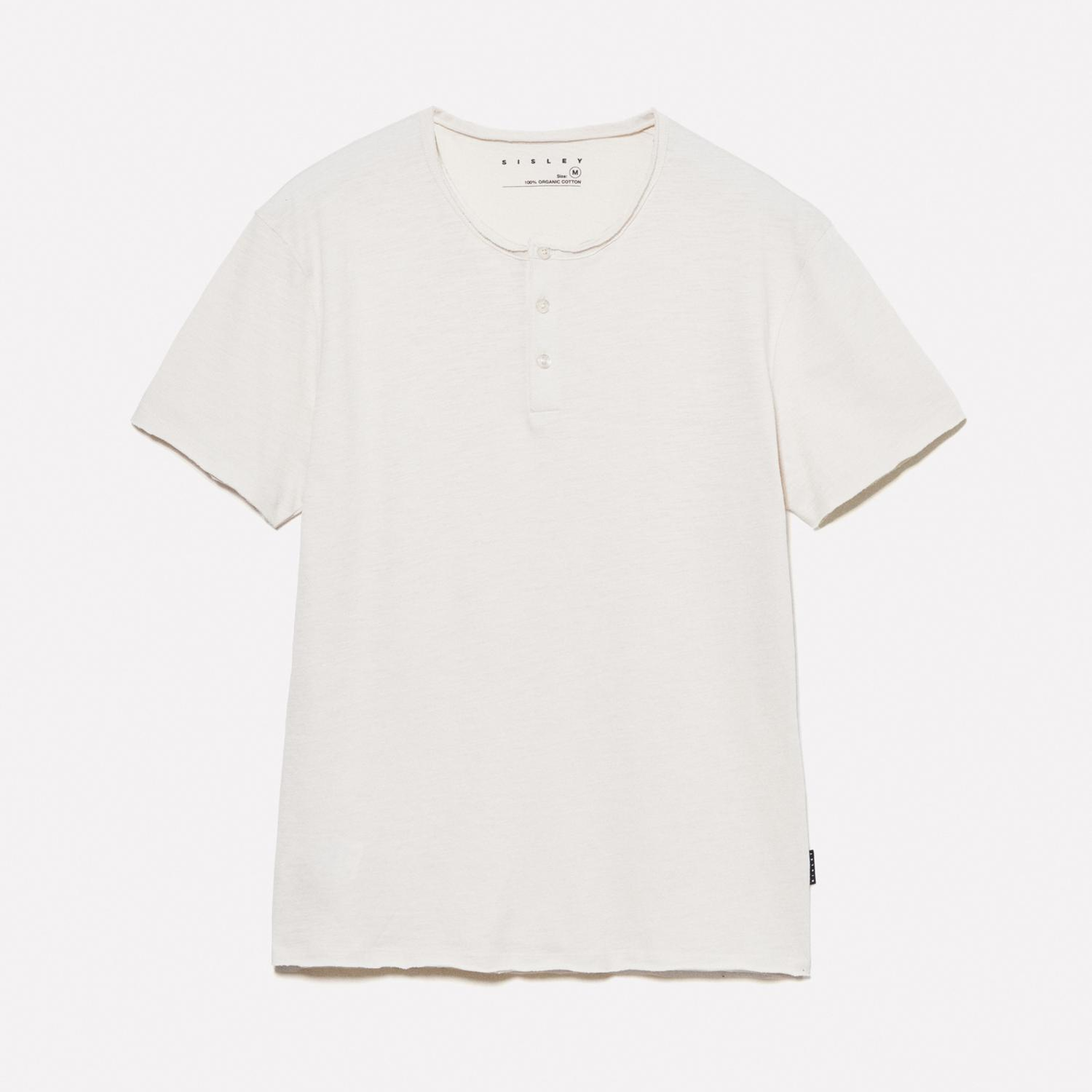 Erkek Açık Bej %100 Pamuk Düğmeli Bisiklet Yaka Slim Fit Slub T-Shirt