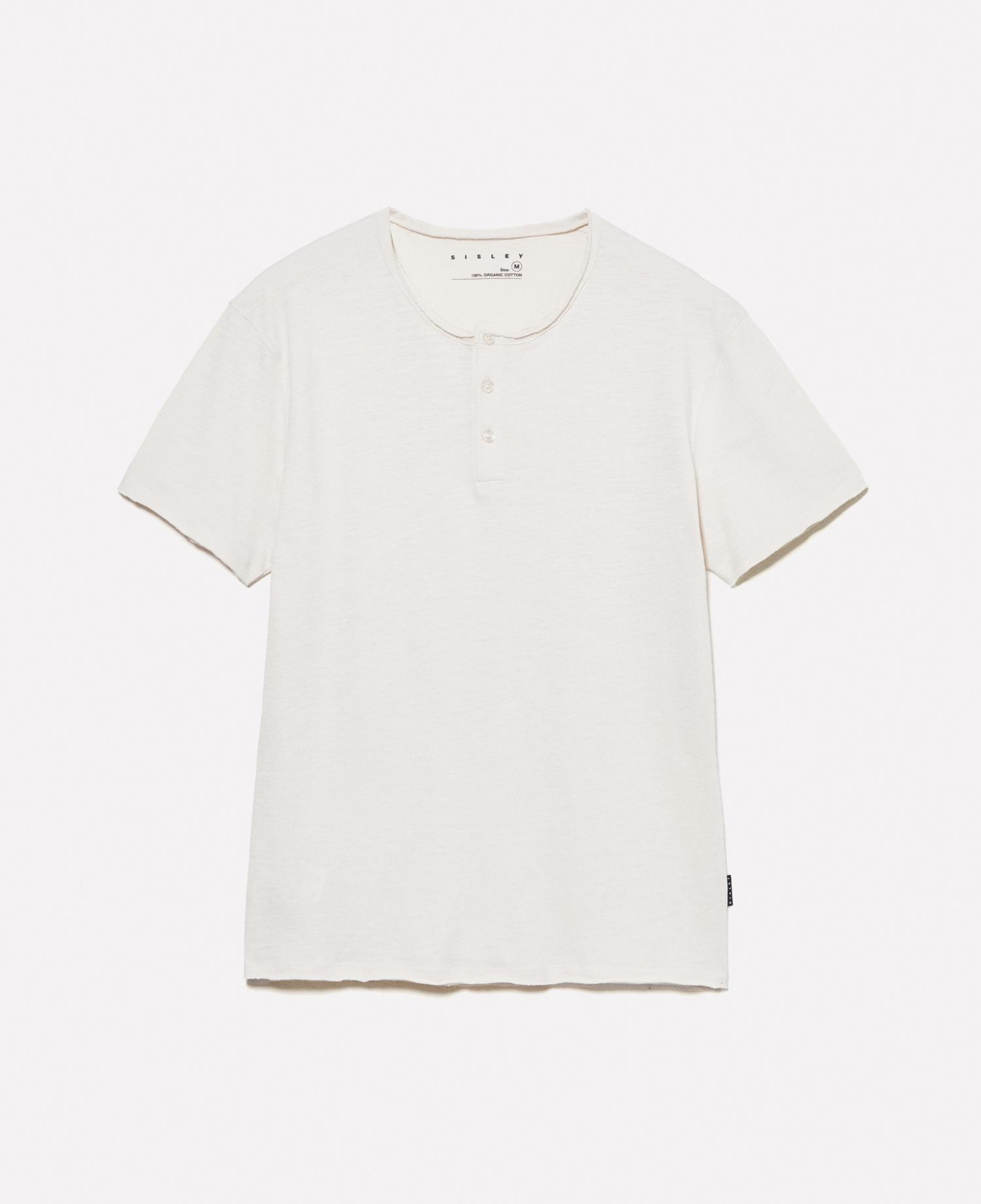 Erkek Açık Bej %100 Pamuk Düğmeli Bisiklet Yaka Slim Fit Slub T-Shirt