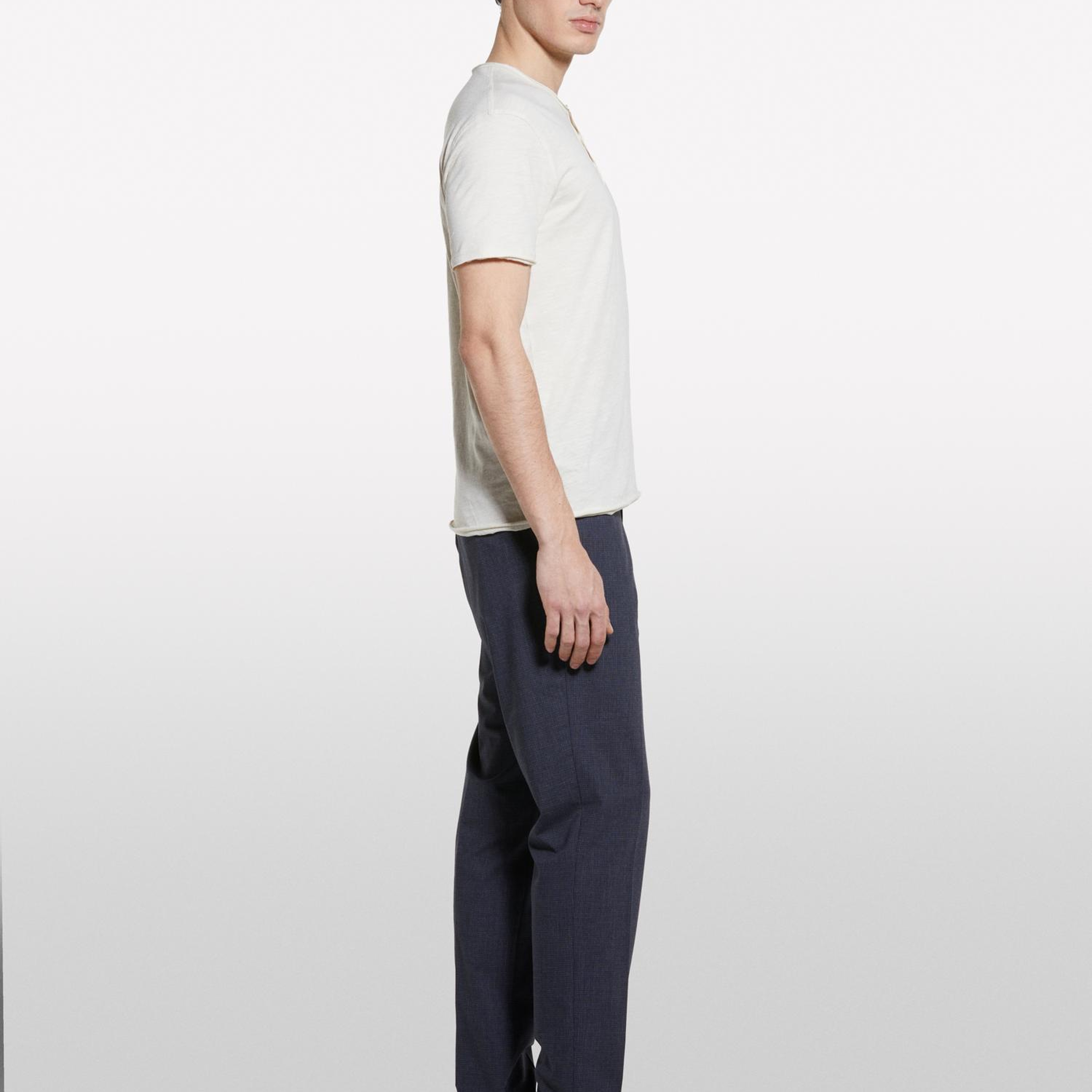 Erkek Açık Bej %100 Pamuk Düğmeli Bisiklet Yaka Slim Fit Slub T-Shirt