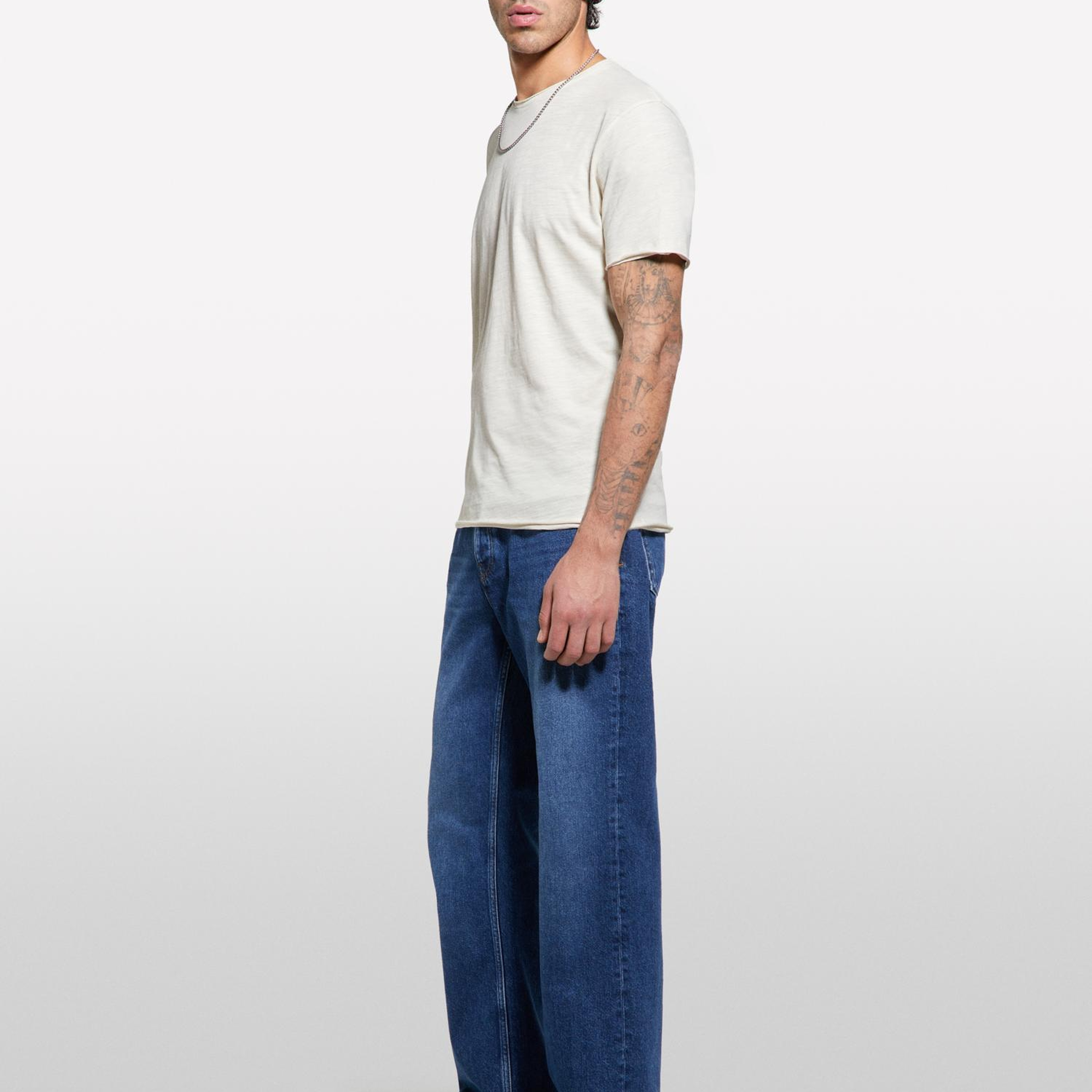 Erkek Açık Bej %100 Pamuk Bisiklet Yaka Slim Fit Slub T-Shirt