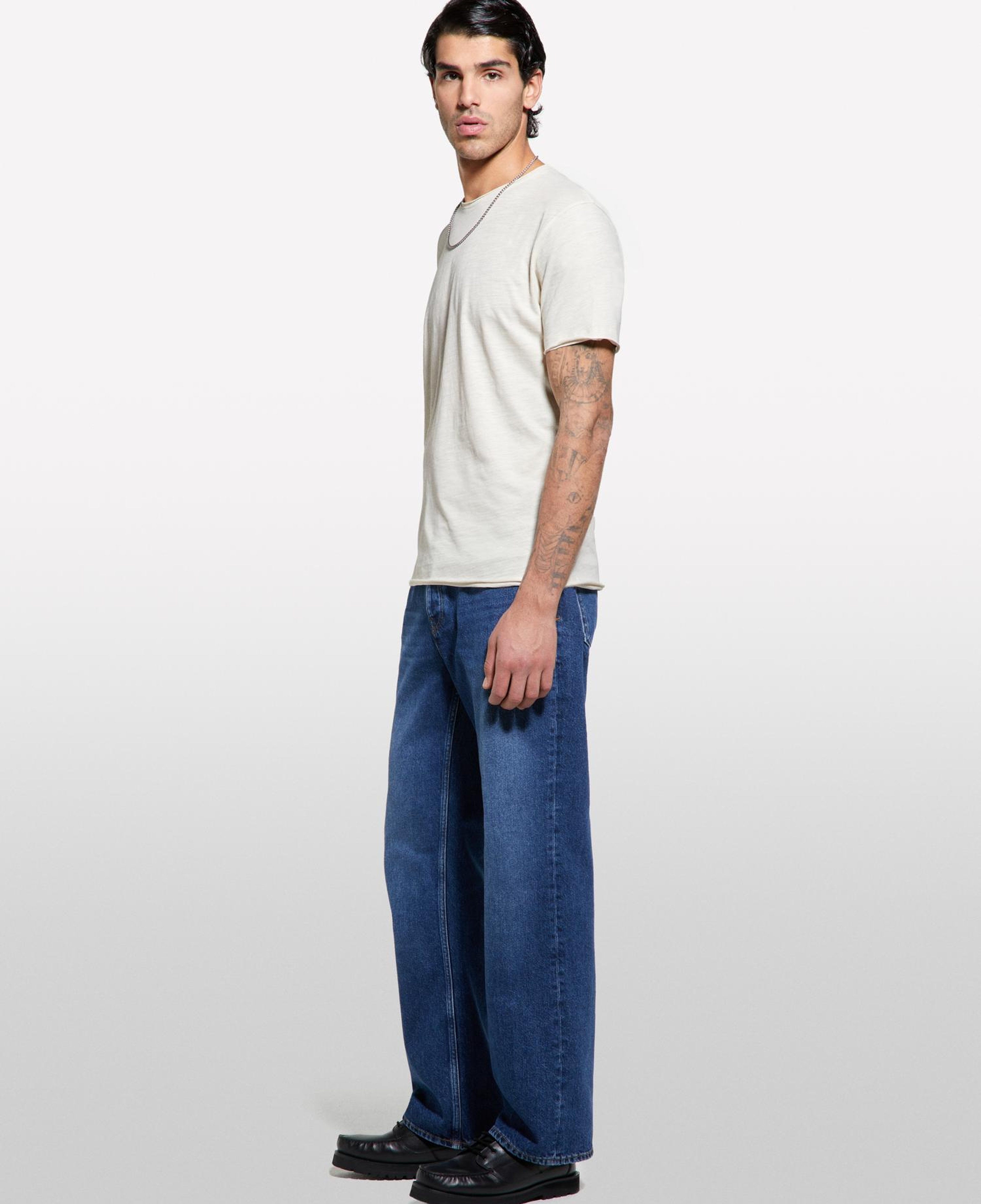 Erkek Açık Bej %100 Pamuk Bisiklet Yaka Slim Fit Slub T-Shirt
