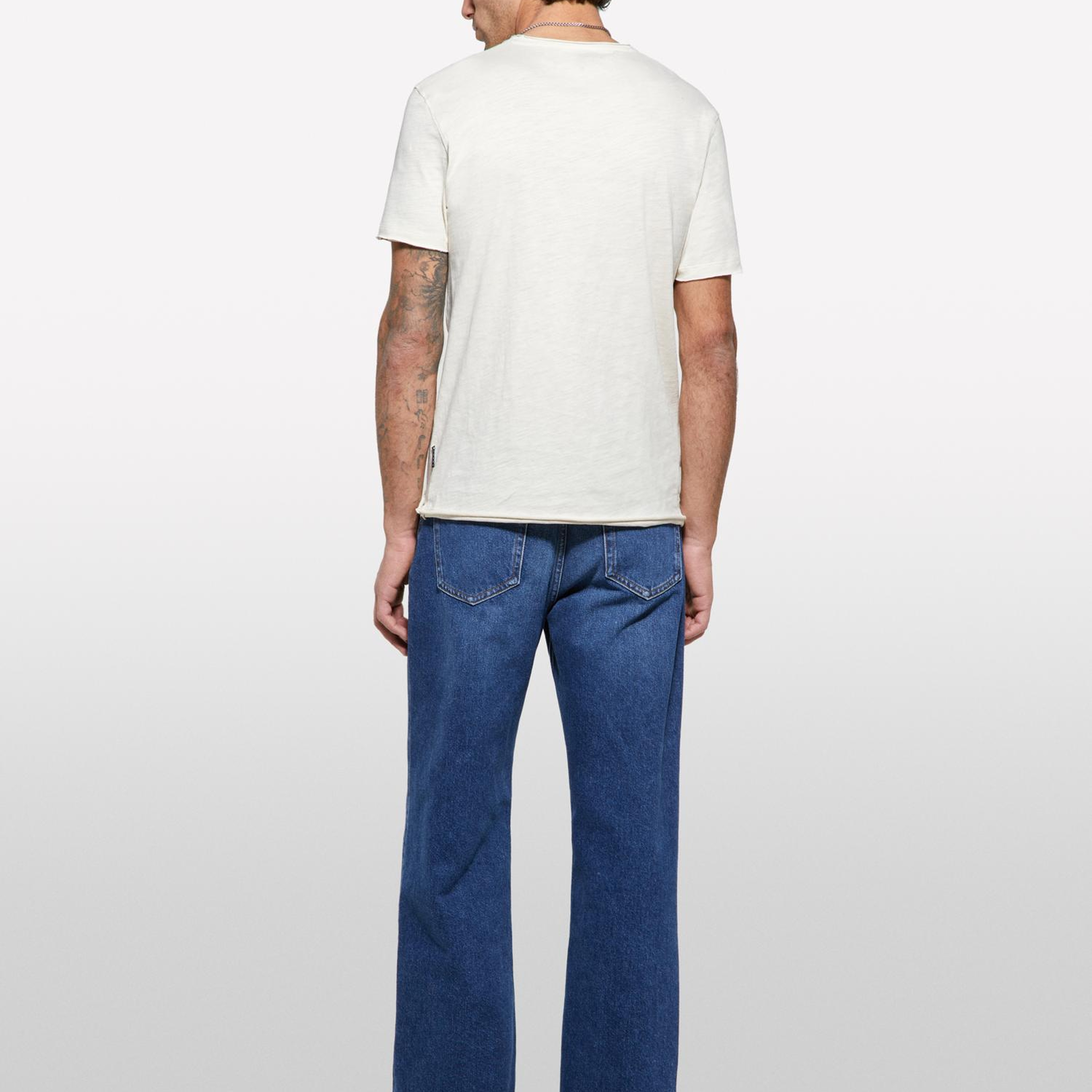Erkek Açık Bej %100 Pamuk Bisiklet Yaka Slim Fit Slub T-Shirt