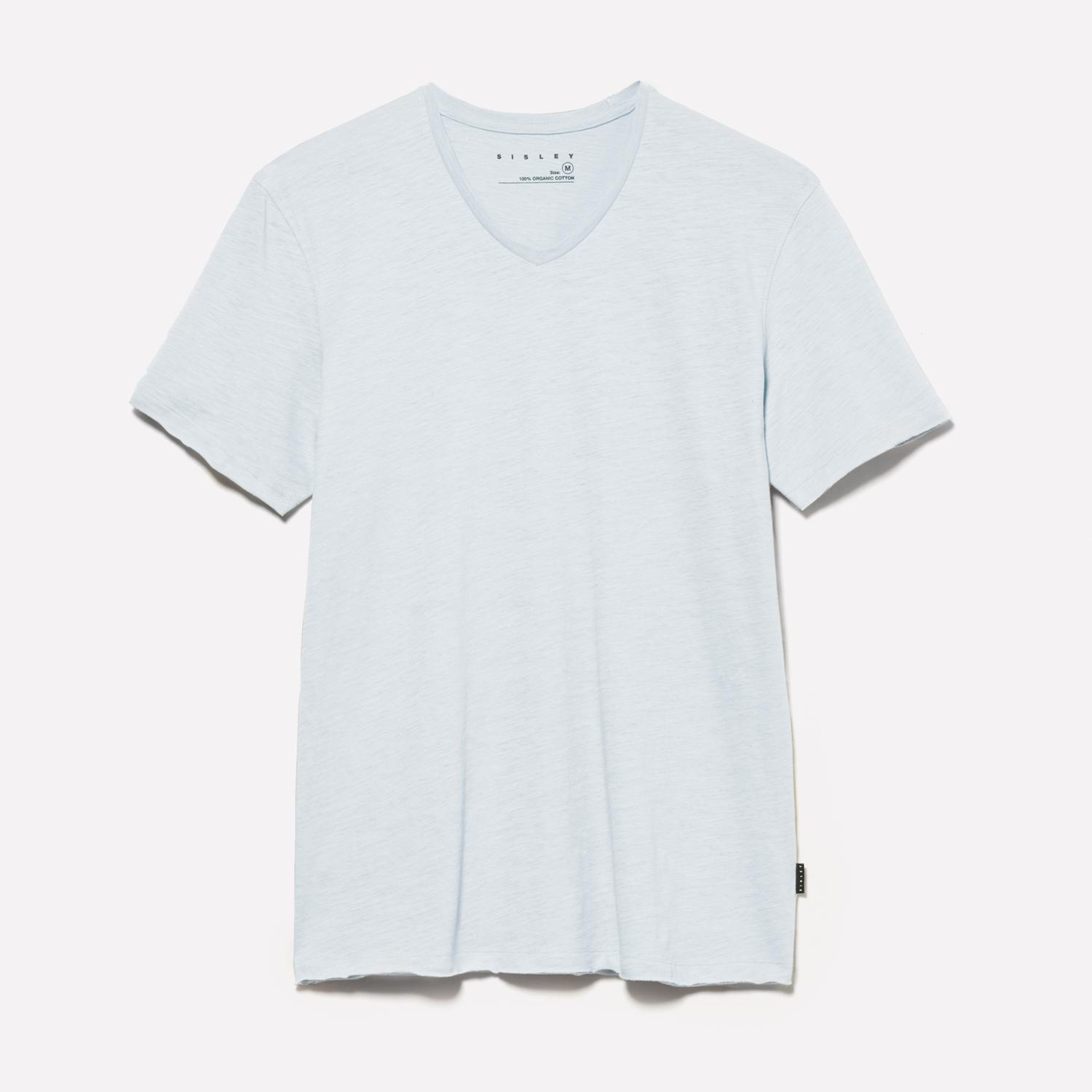 Erkek Buz Mavisi %100 Pamuk V Yaka Slim Fit Slub T-Shirt