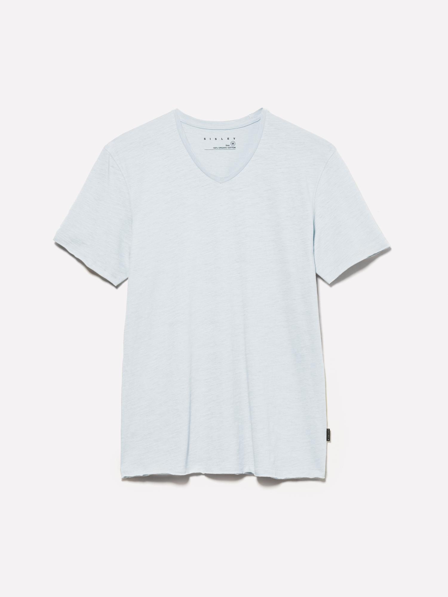 Erkek Buz Mavisi %100 Pamuk V Yaka Slim Fit Slub T-Shirt