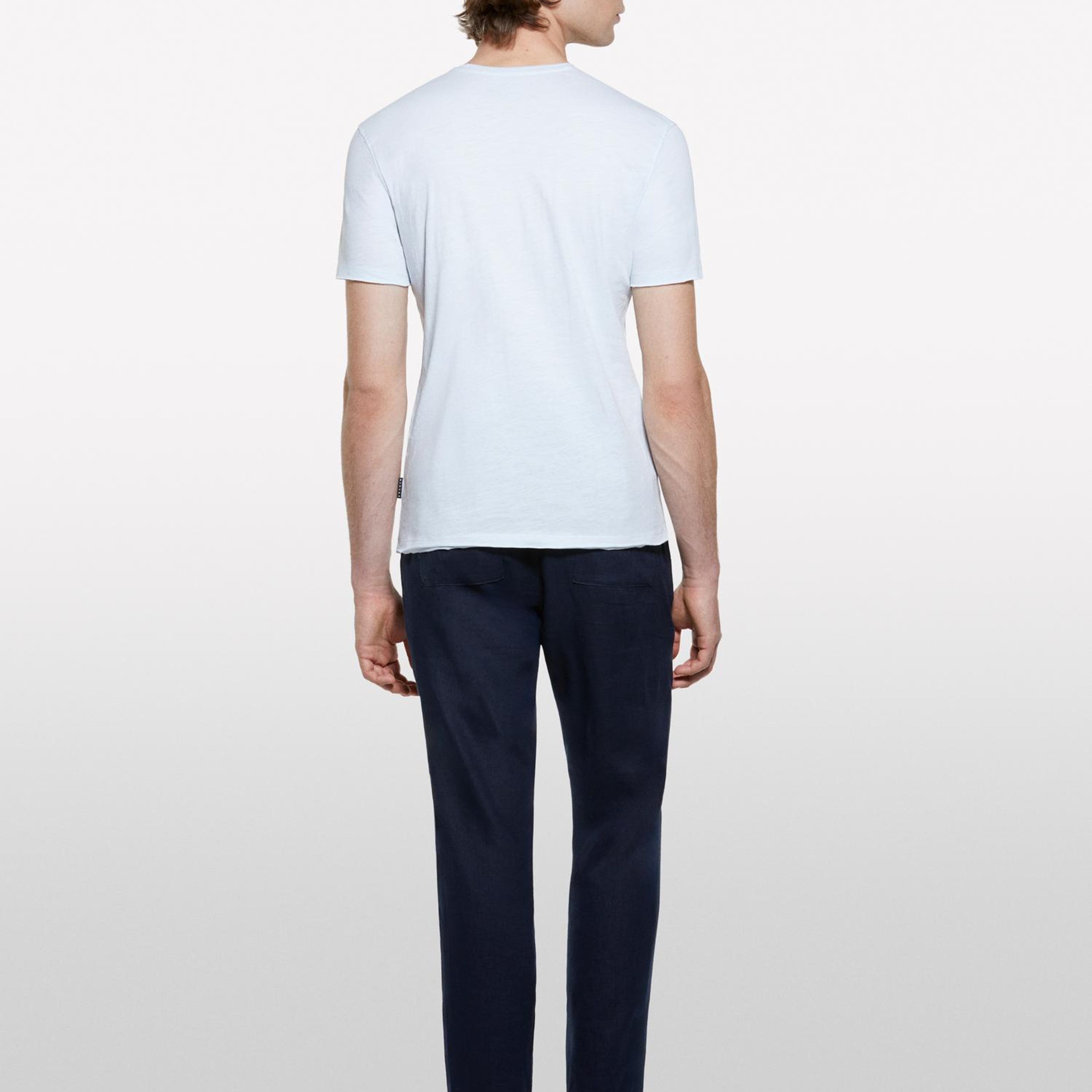 Erkek Buz Mavisi %100 Pamuk V Yaka Slim Fit Slub T-Shirt